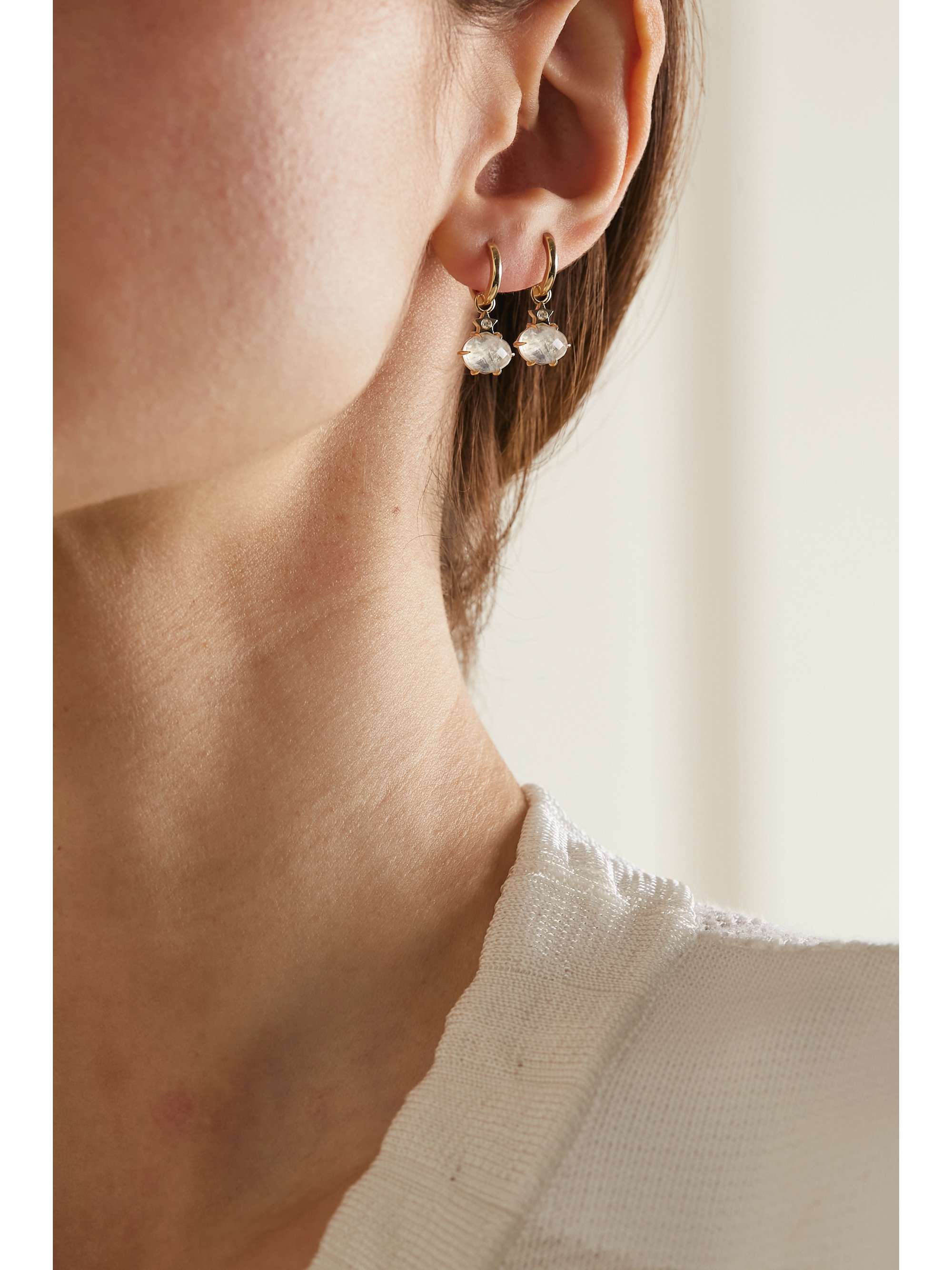 ANDREA FOHRMAN Mini Cosmo 14-karat gold, moonstone and diamond hoop earrings