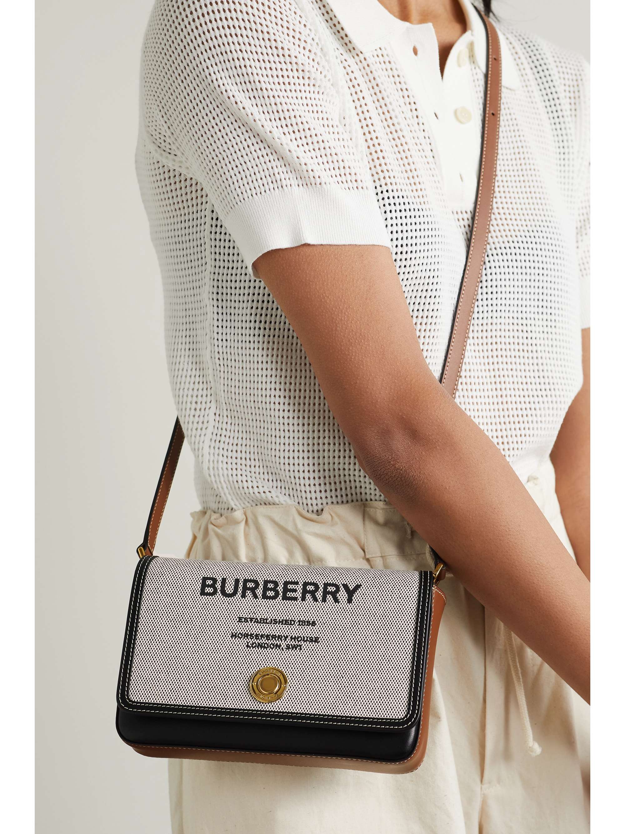 BURBERRY Leather-trimmed printed canvas shoulder bag