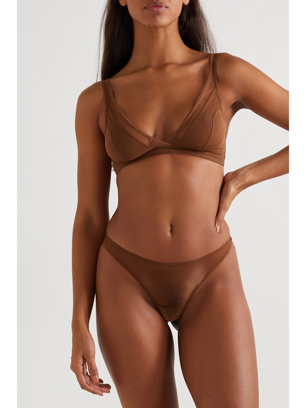 Shop Nubian Skin Stretch-tulle Soft Cup Bra In Brown