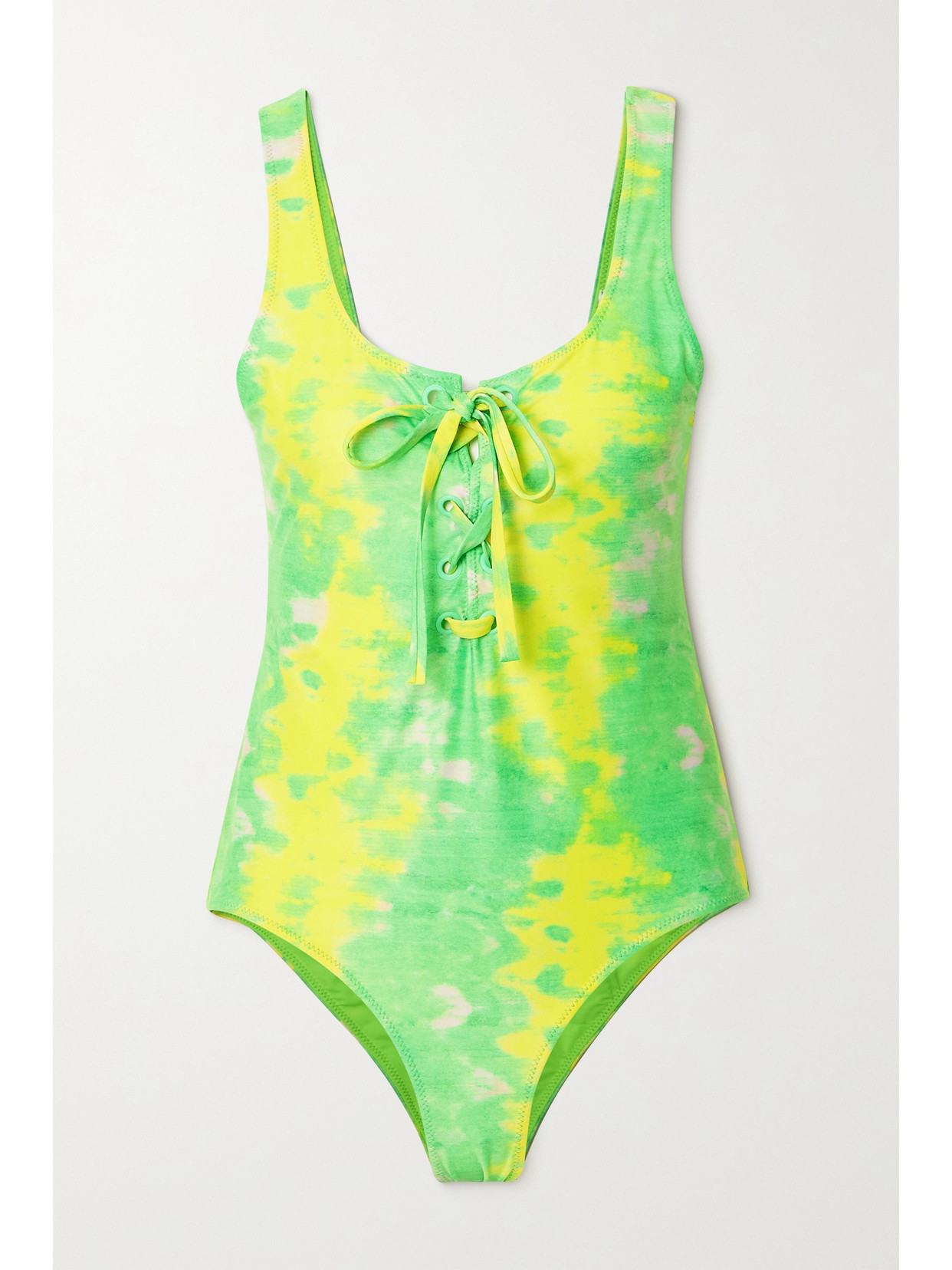 GANNI + NET SUSTAIN KELLY LACE-UP PRINTED RECYCLED SWIMSUIT