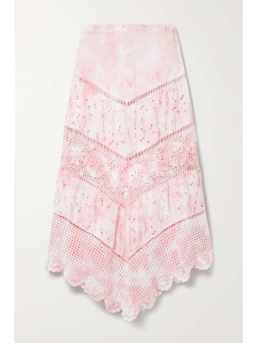 LoveShackFancy Garcelle Asymmetric Tie-dyed Broderie Anglaise Cotton Midi Skirt