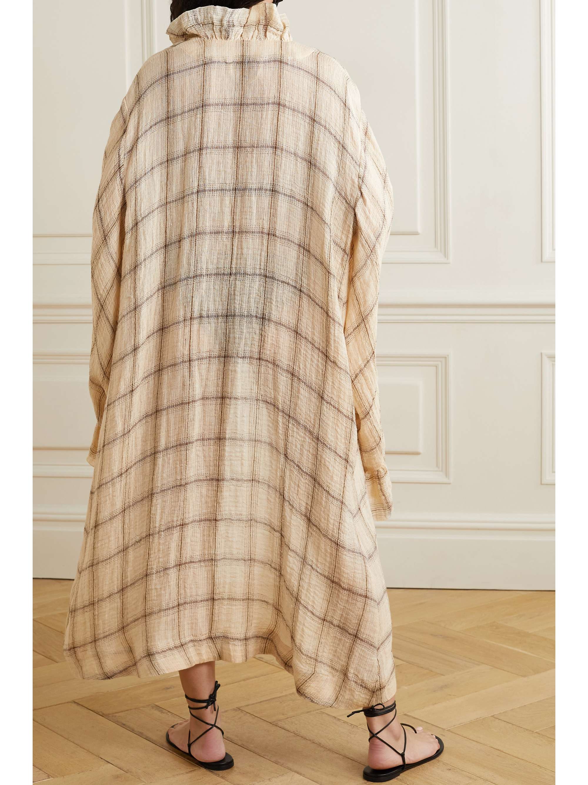 LISA MARIE FERNANDEZ + NET SUSTAIN Anita ruffled checked linen-blend gauze robe