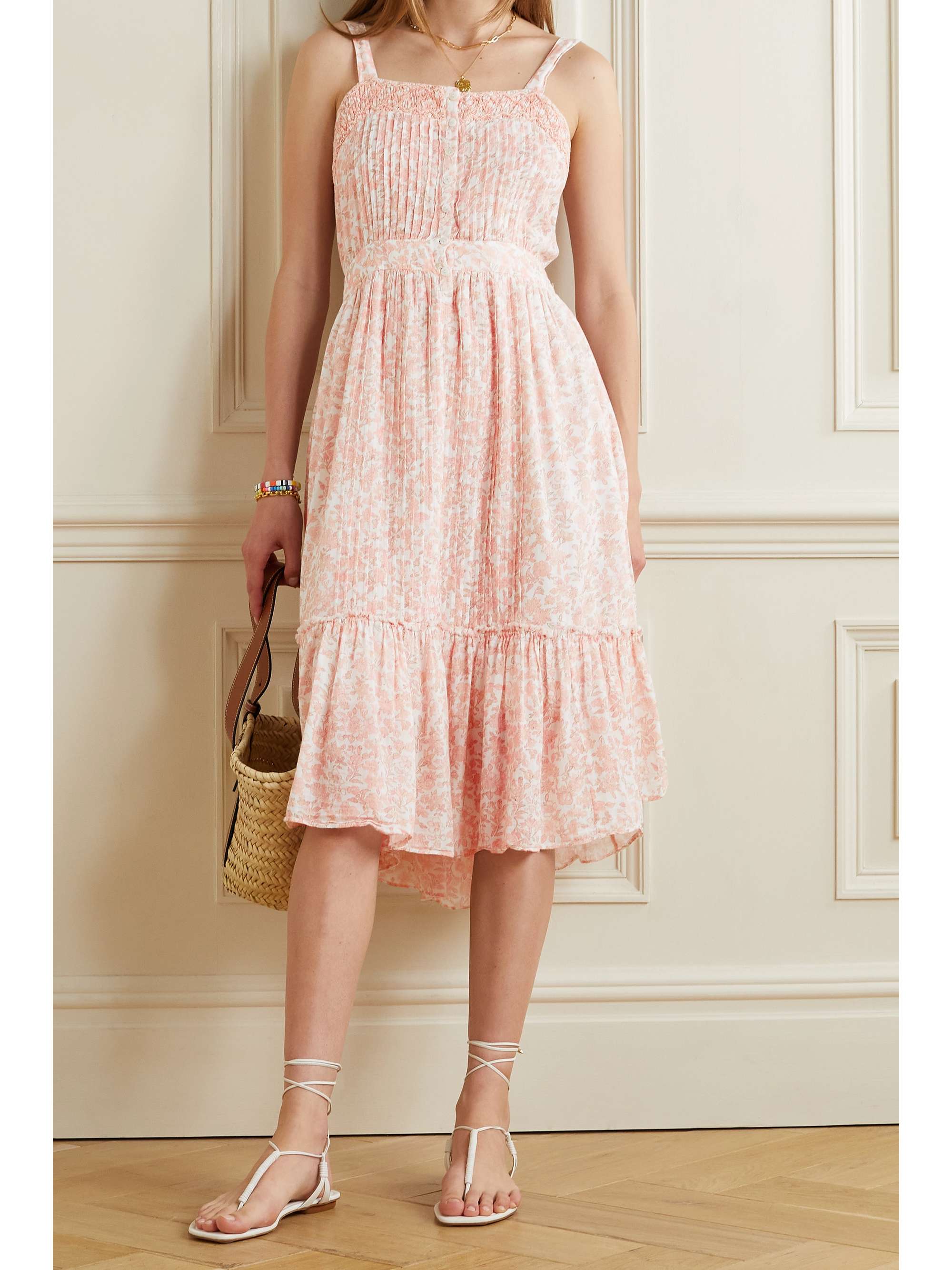 Peach Tove pintucked floral-print ...