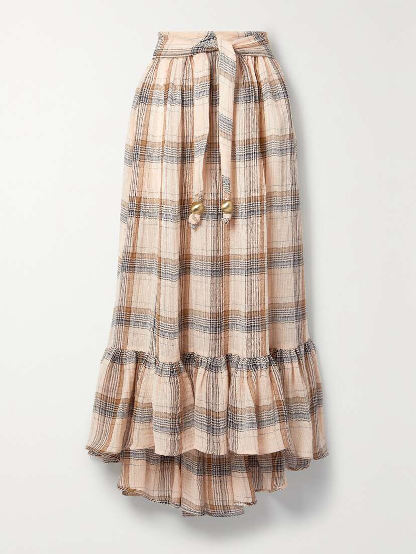 Lisa Marie Fernandez + Net Sustain Nicole Ruffled Checked Linen-blend Gauze Skirt