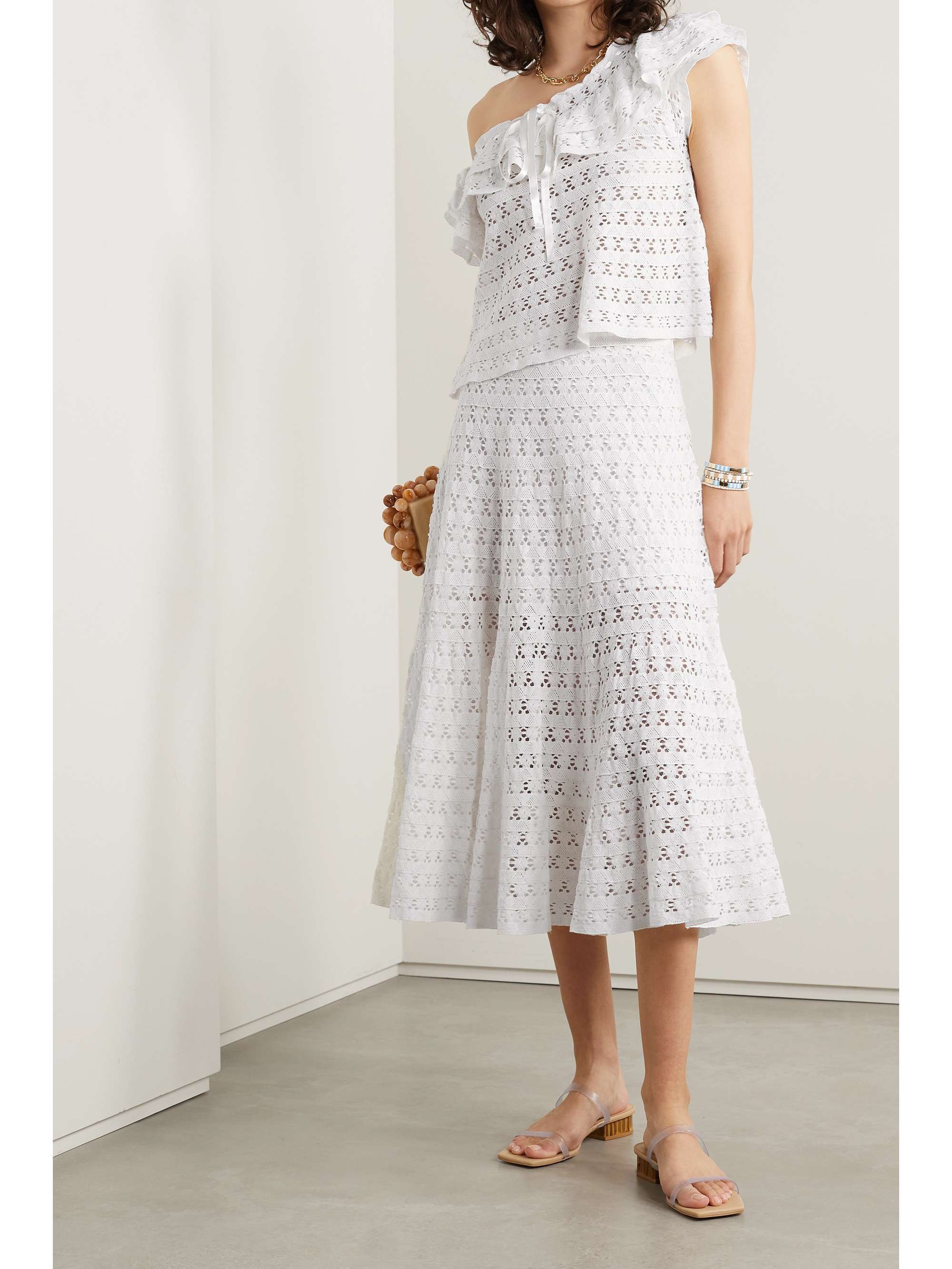 LOVESHACKFANCY Mardi crocheted cotton midi skirt