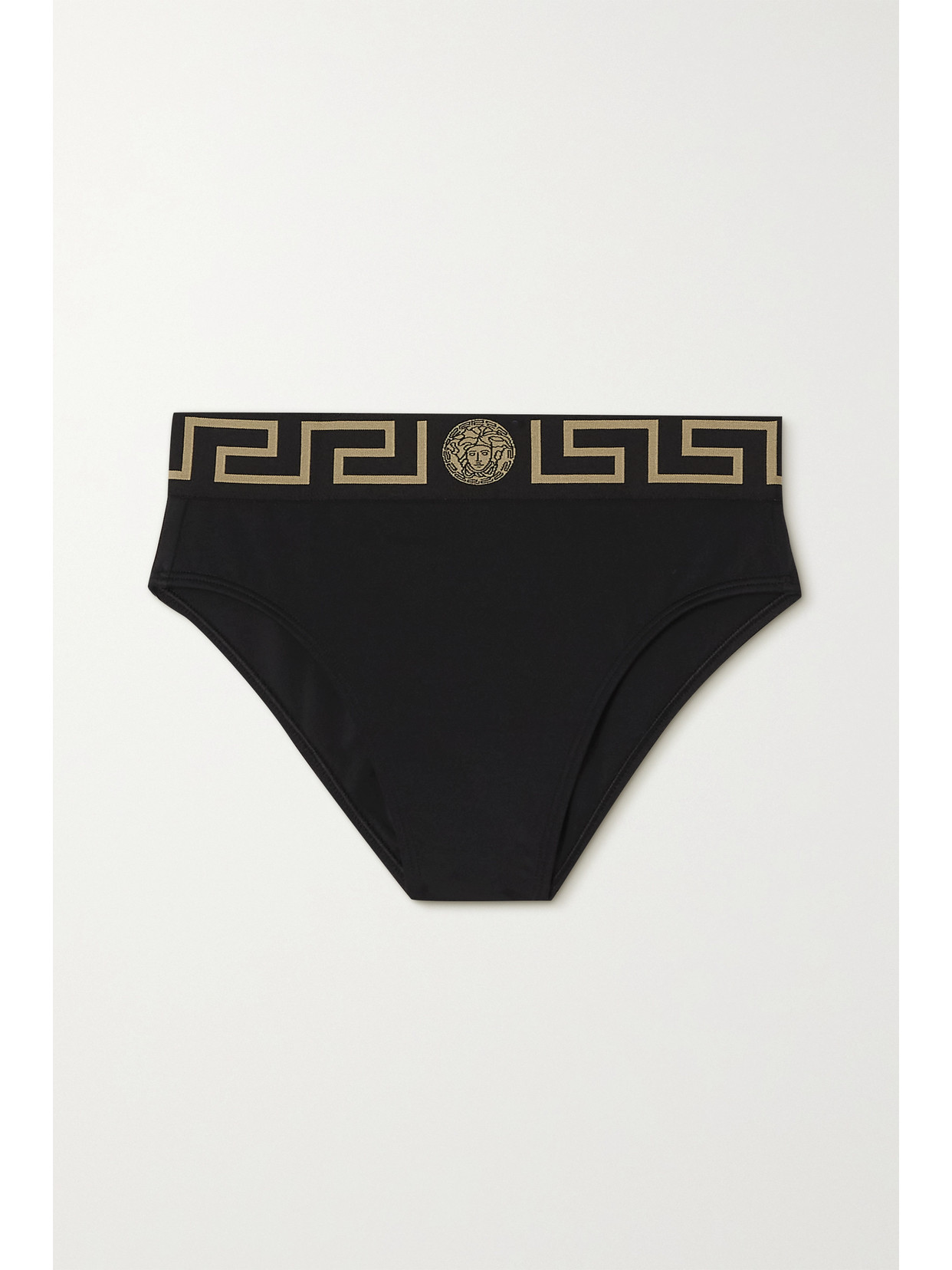 Versace Stretch Cotton Briefs With Logoed Elastic Band In Black
