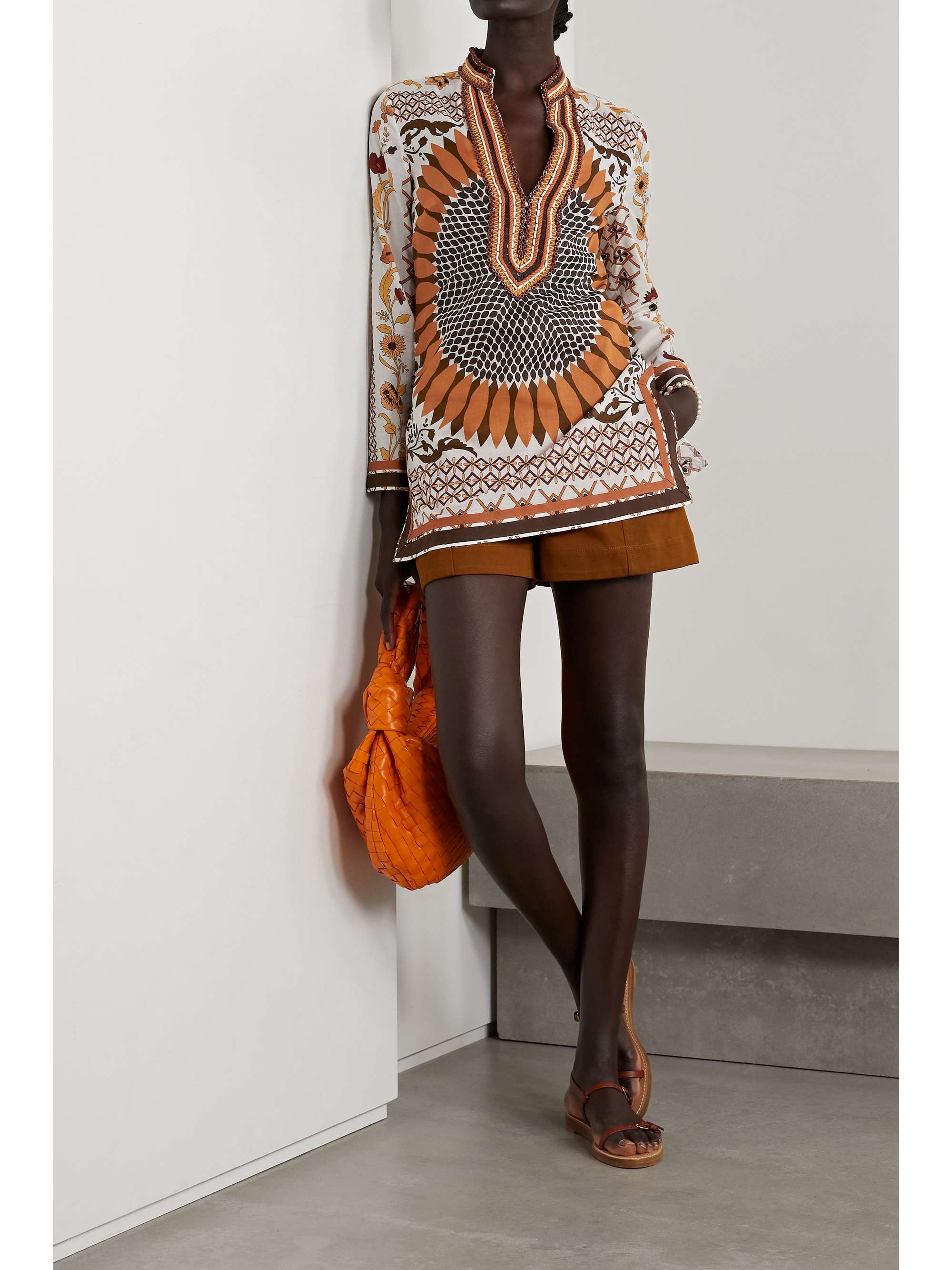 TORY BURCH Embellished printed cotton-voile tunic