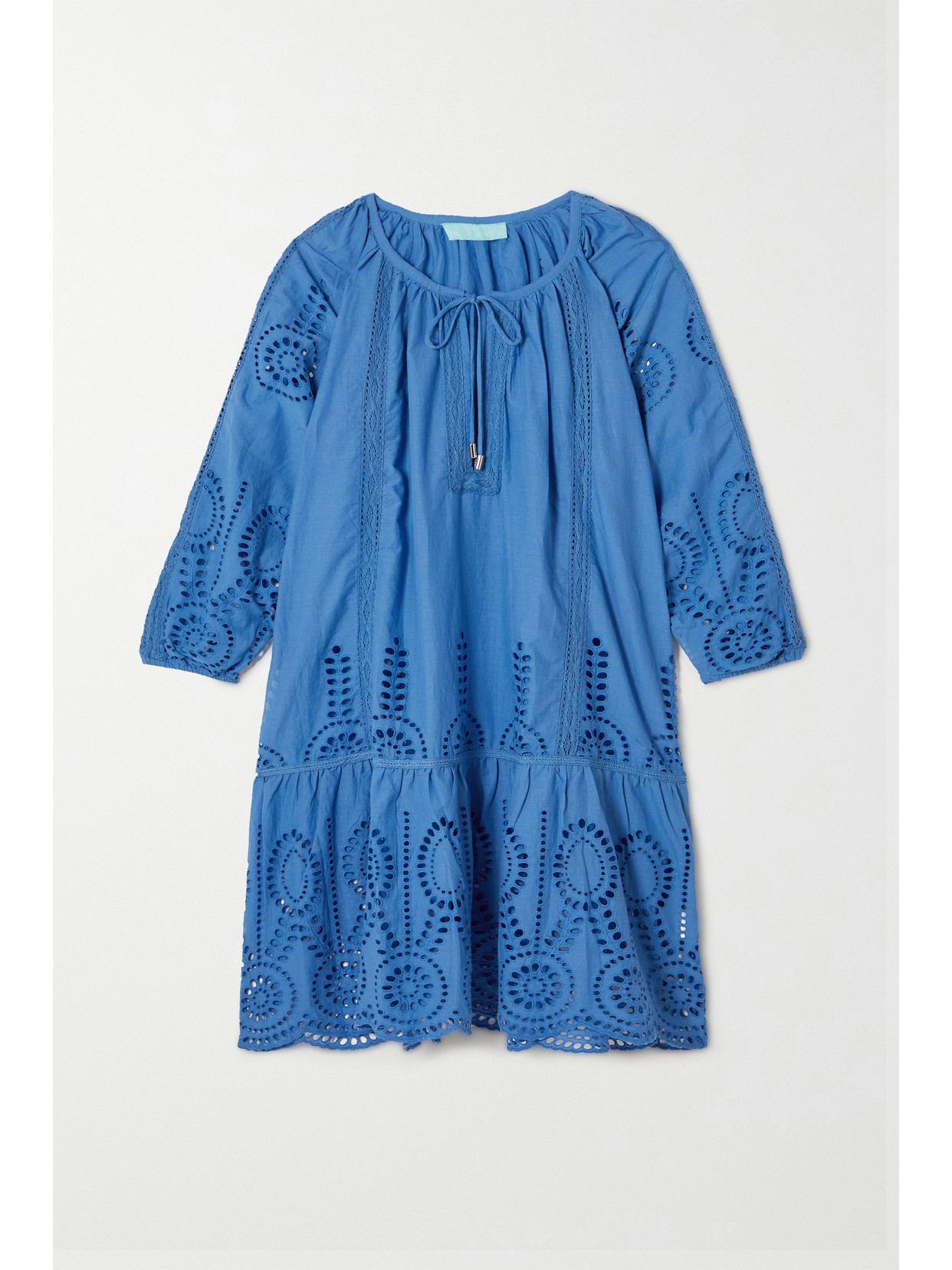 Melissa Odabash Ashley Crochet-trimmed Broderie Anglaise Cotton-voile Mini Dress In Blue