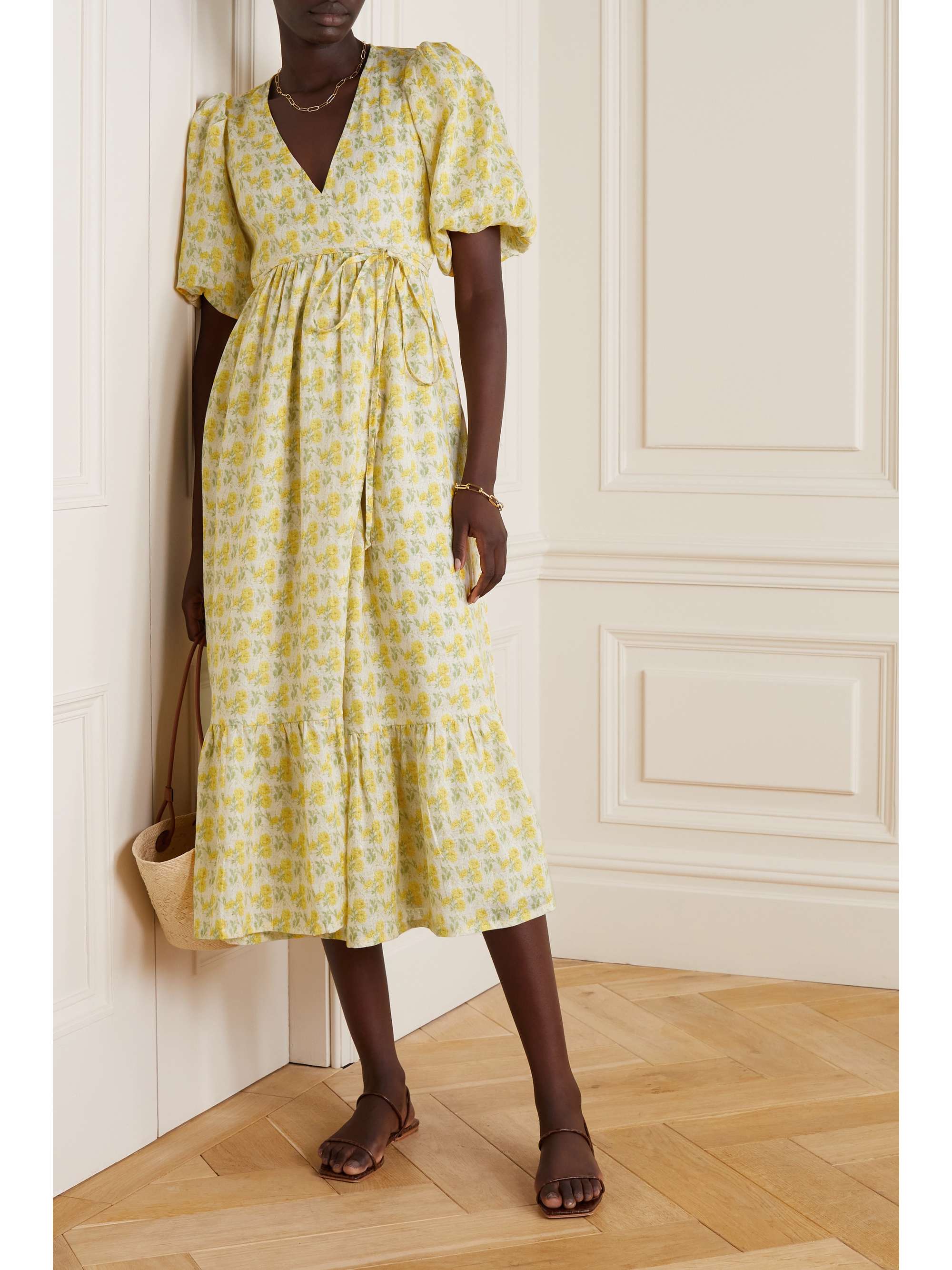 Yellow +NET SUSTAIN Thulla floral-print 