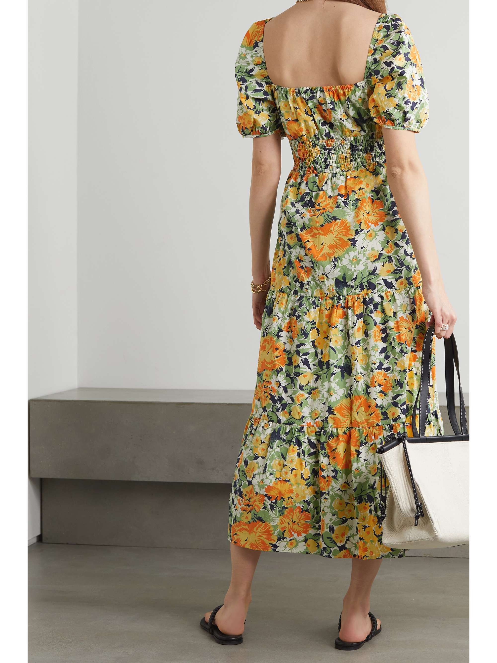 FAITHFULL + NET SUSTAIN Rene shirred floral-print cotton-poplin midi dress