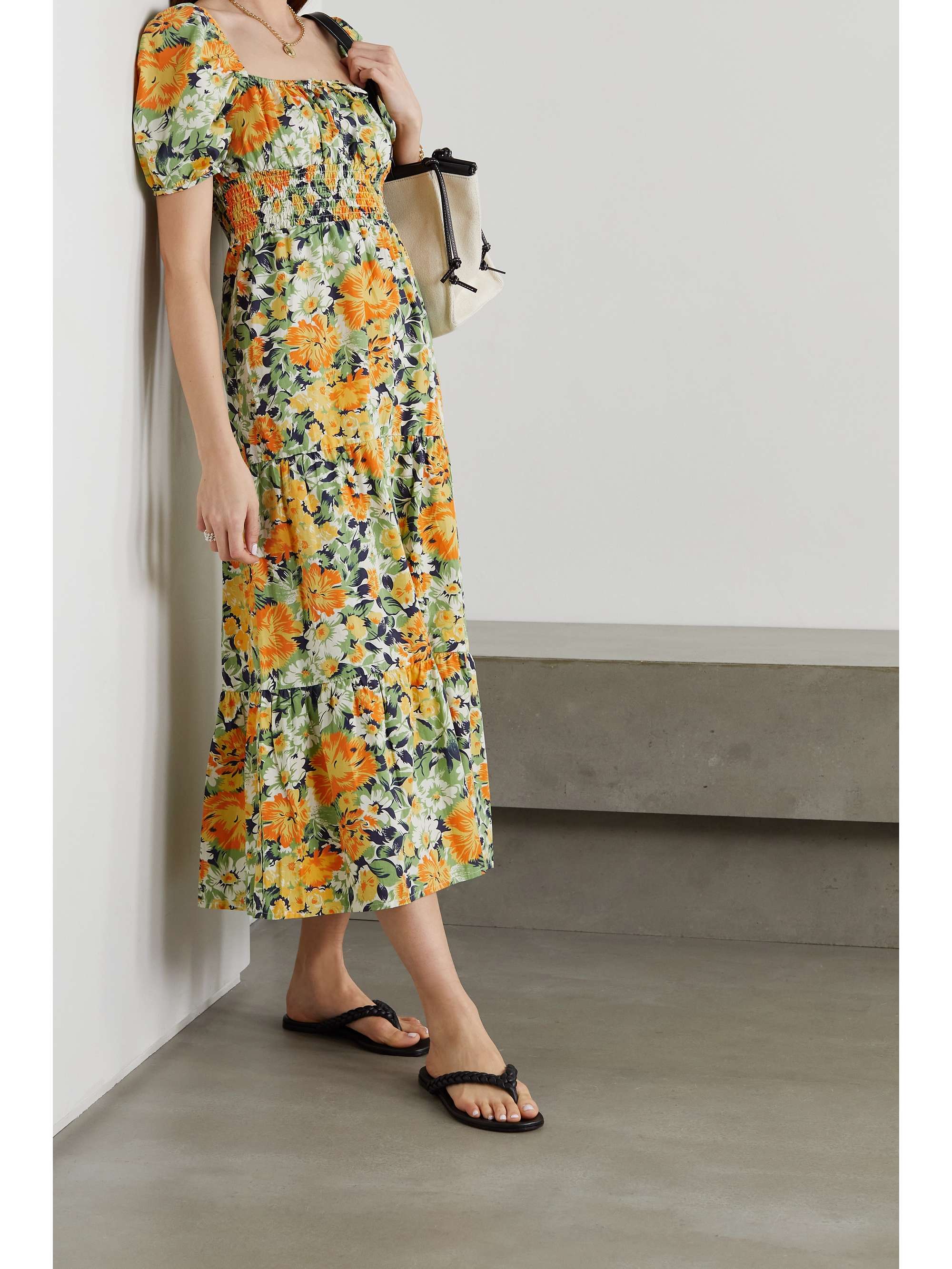 FAITHFULL + NET SUSTAIN Rene shirred floral-print cotton-poplin midi dress