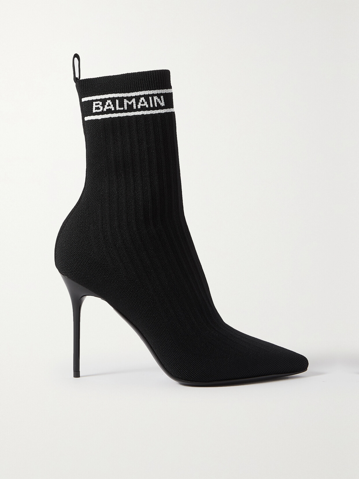 Balmain Skye Logo-detailed Stretch-knit Ankle Boots In Black