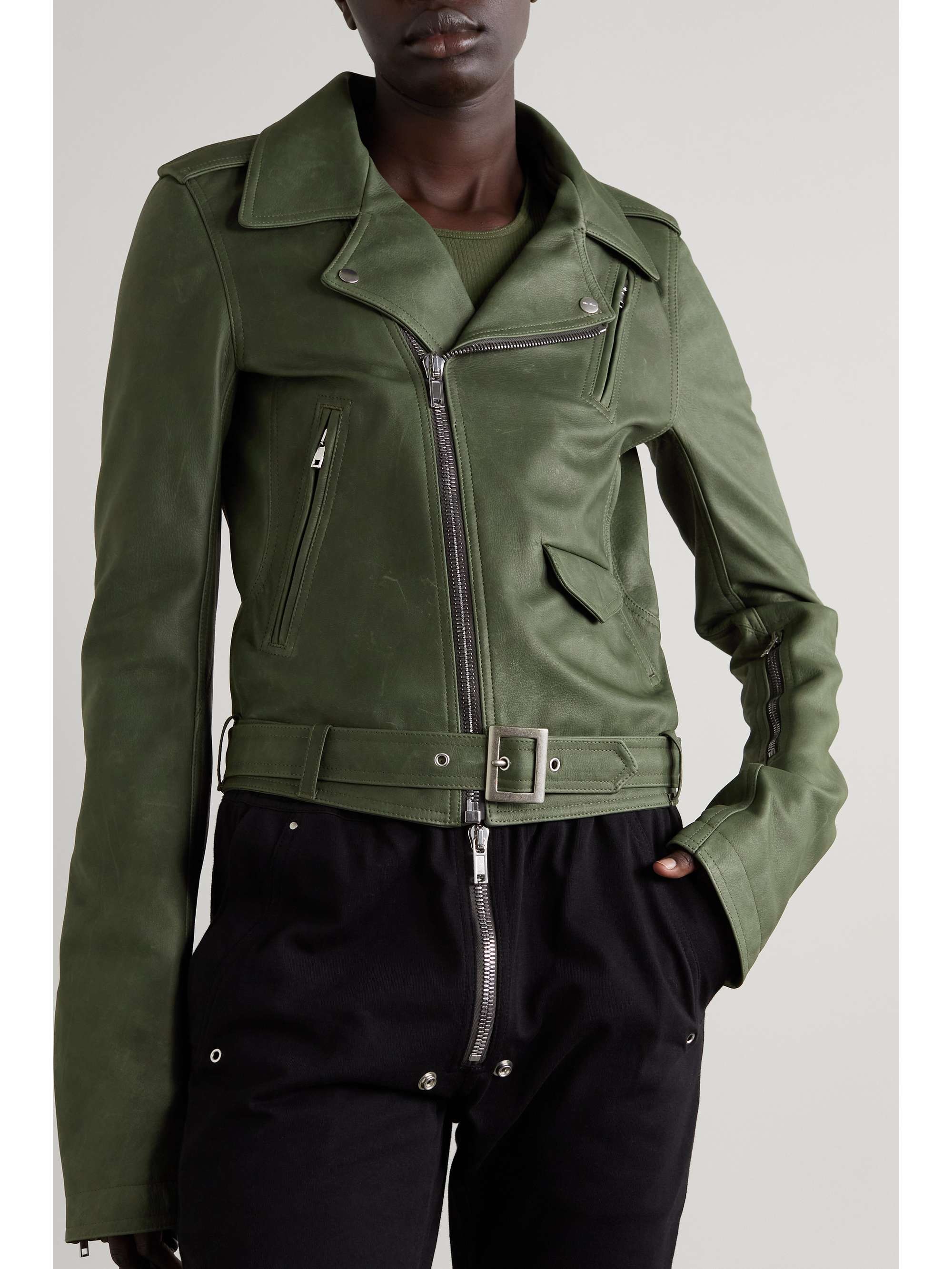 RICK OWENS Belted leather biker jacket