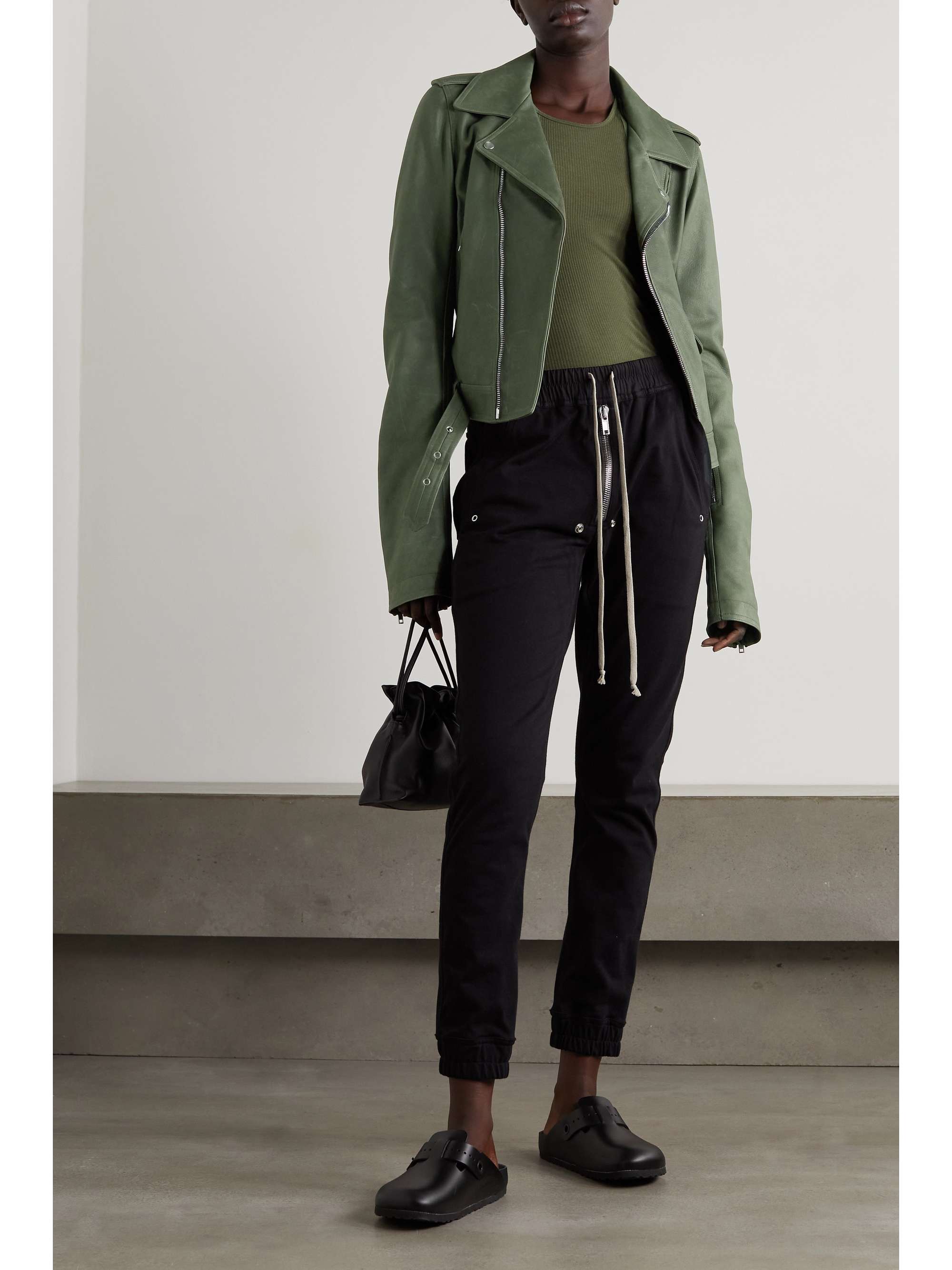 RICK OWENS Belted leather biker jacket