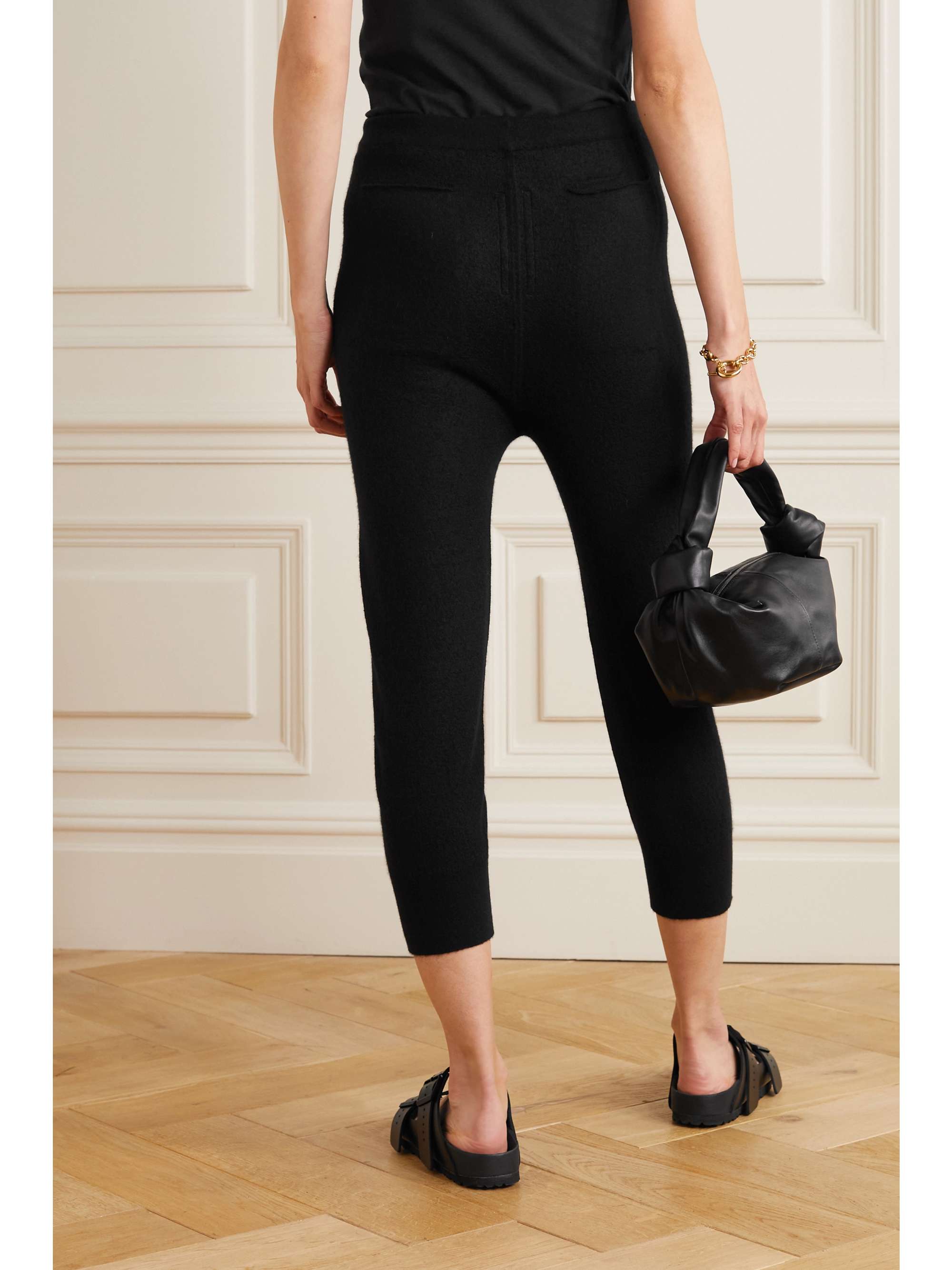 Black Cropped cashmere track pants 