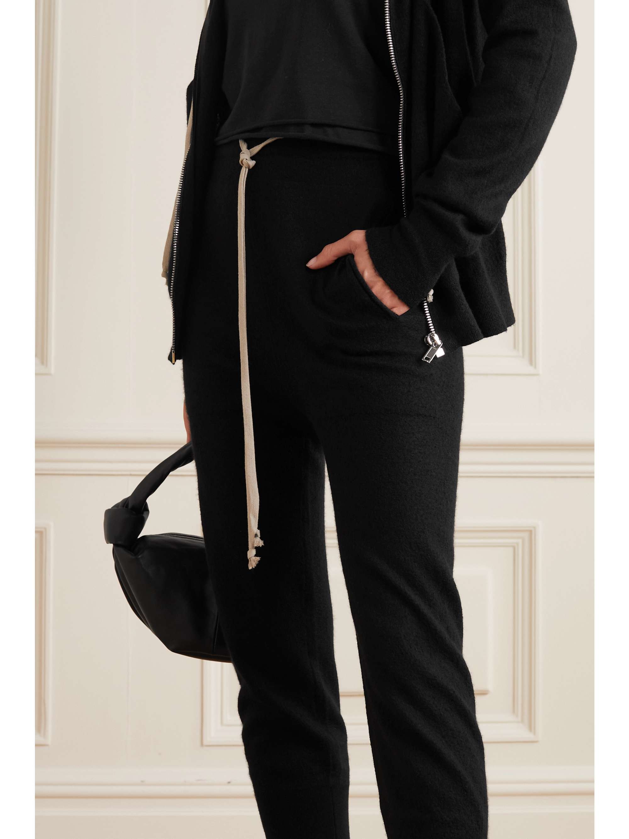 Black Cropped cashmere track pants 