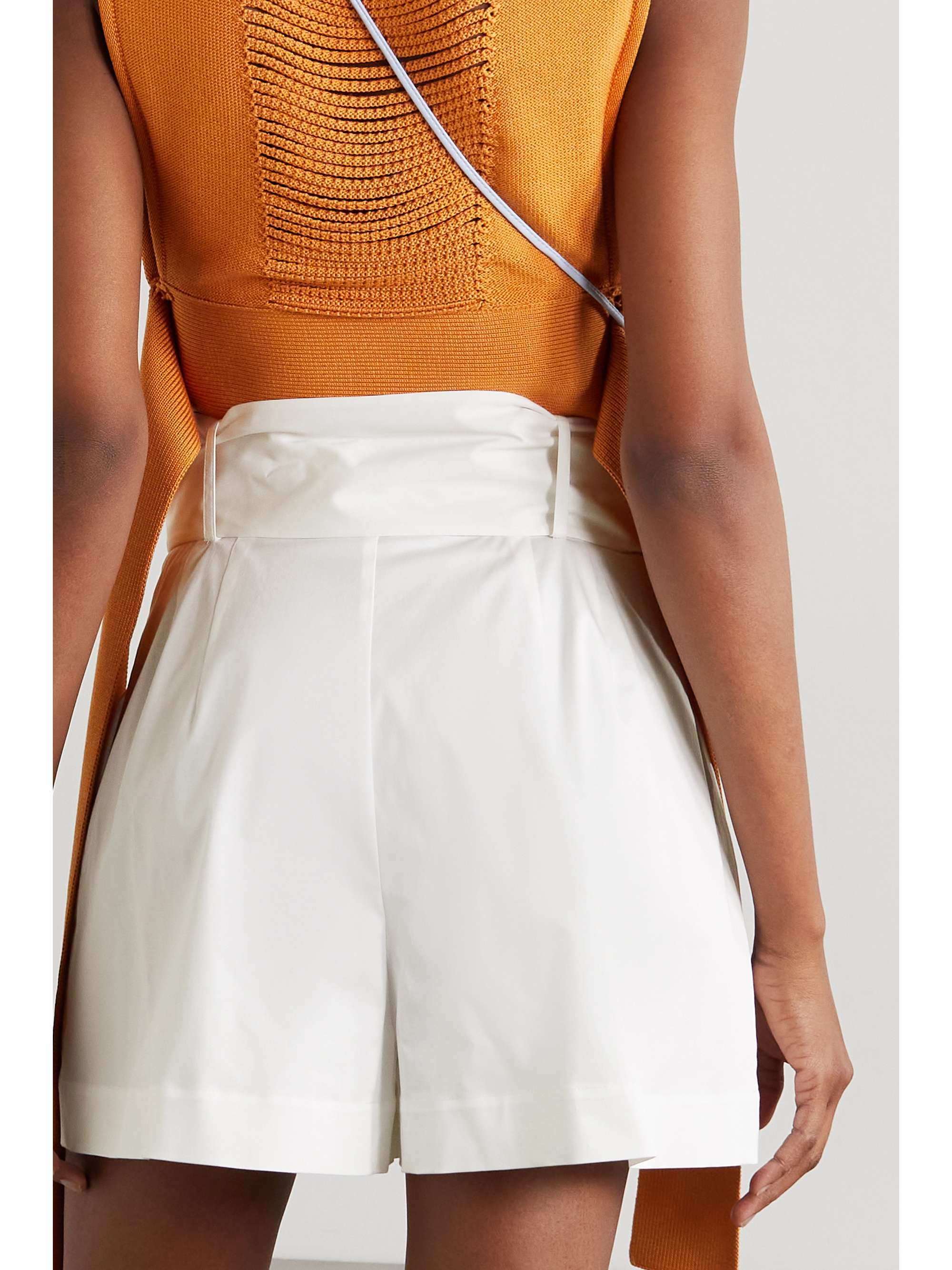White Belted pleated stretch-cotton 