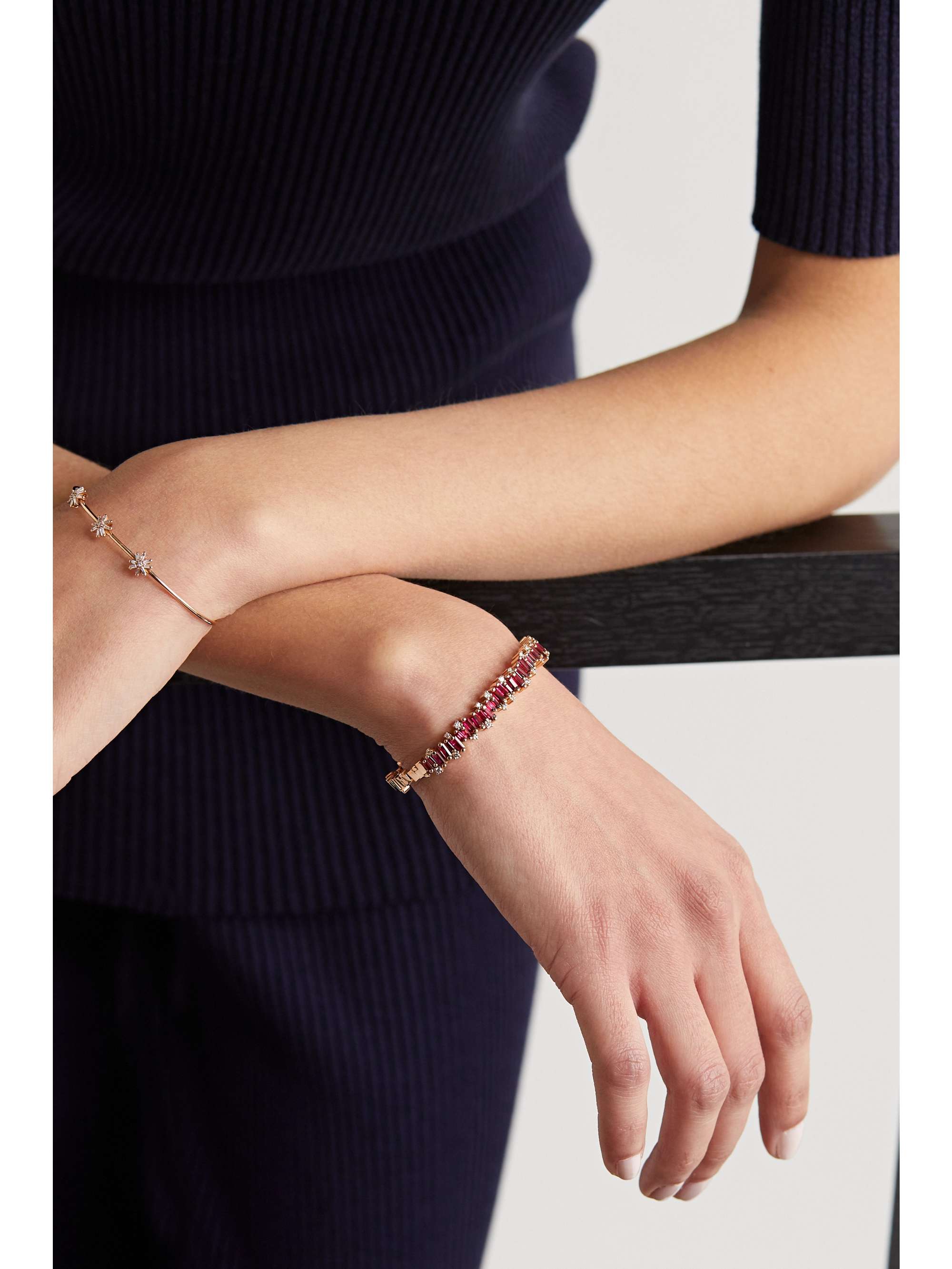 SUZANNE KALAN 18-karat rose gold, sapphire and diamond cuff