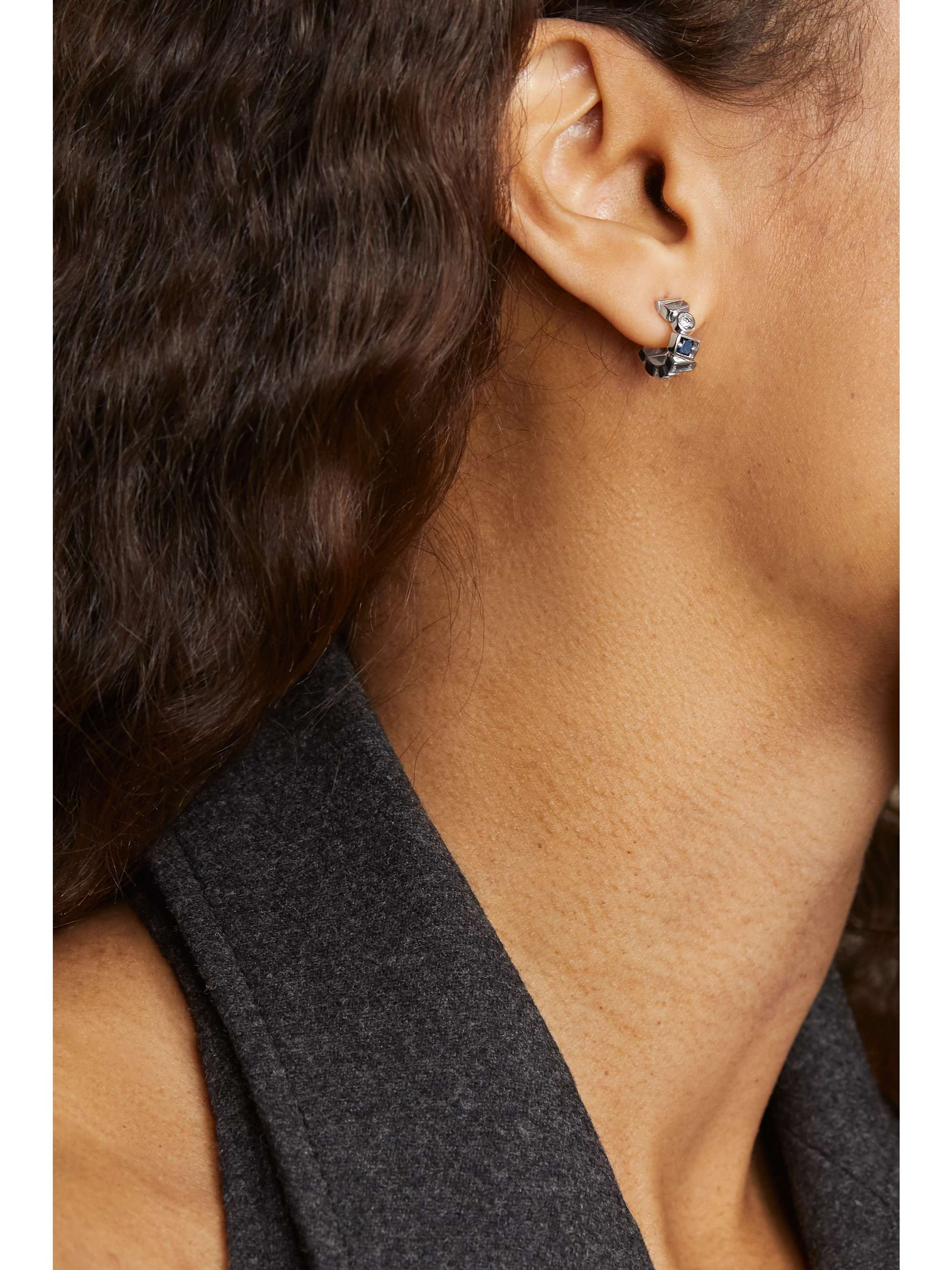 SUZANNE KALAN 18-karat gold, sapphire and diamond hoop earrings