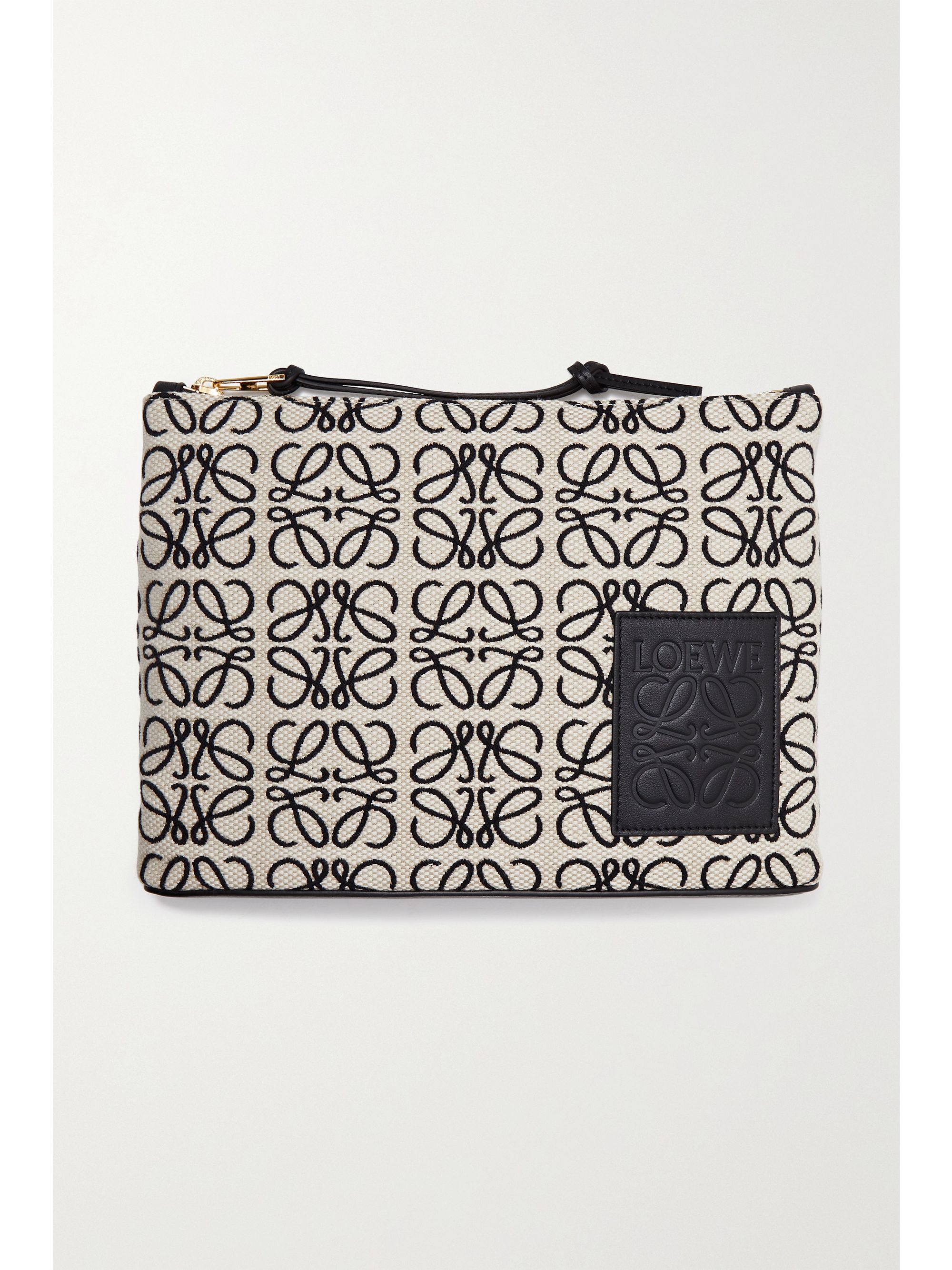 Ecru Joe Brainard Anagram Leather Trimmed Canvas Jacquard Pouch Loewe Net A Porter