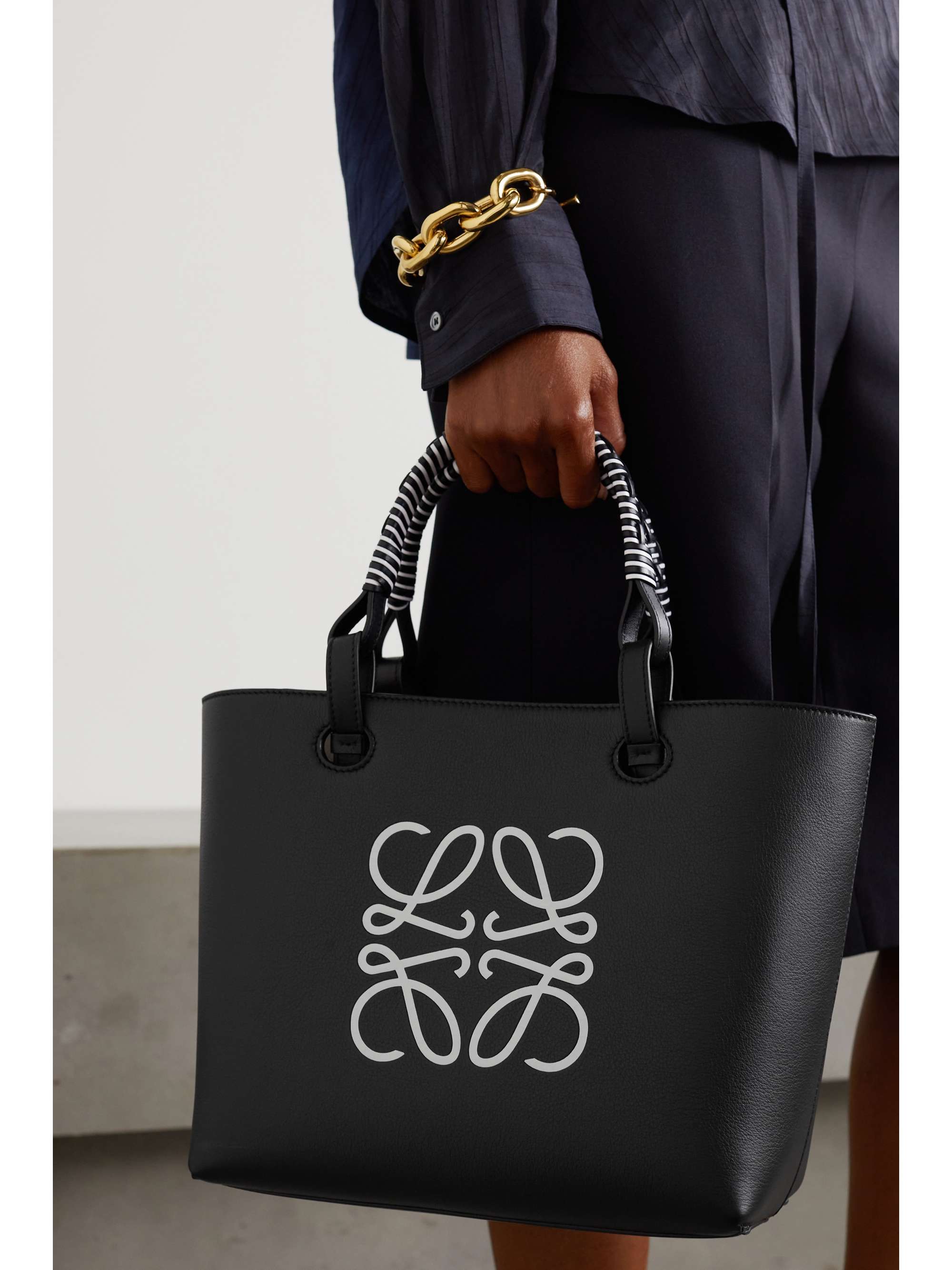 LOEWE Anagram small debossed printed leather tote