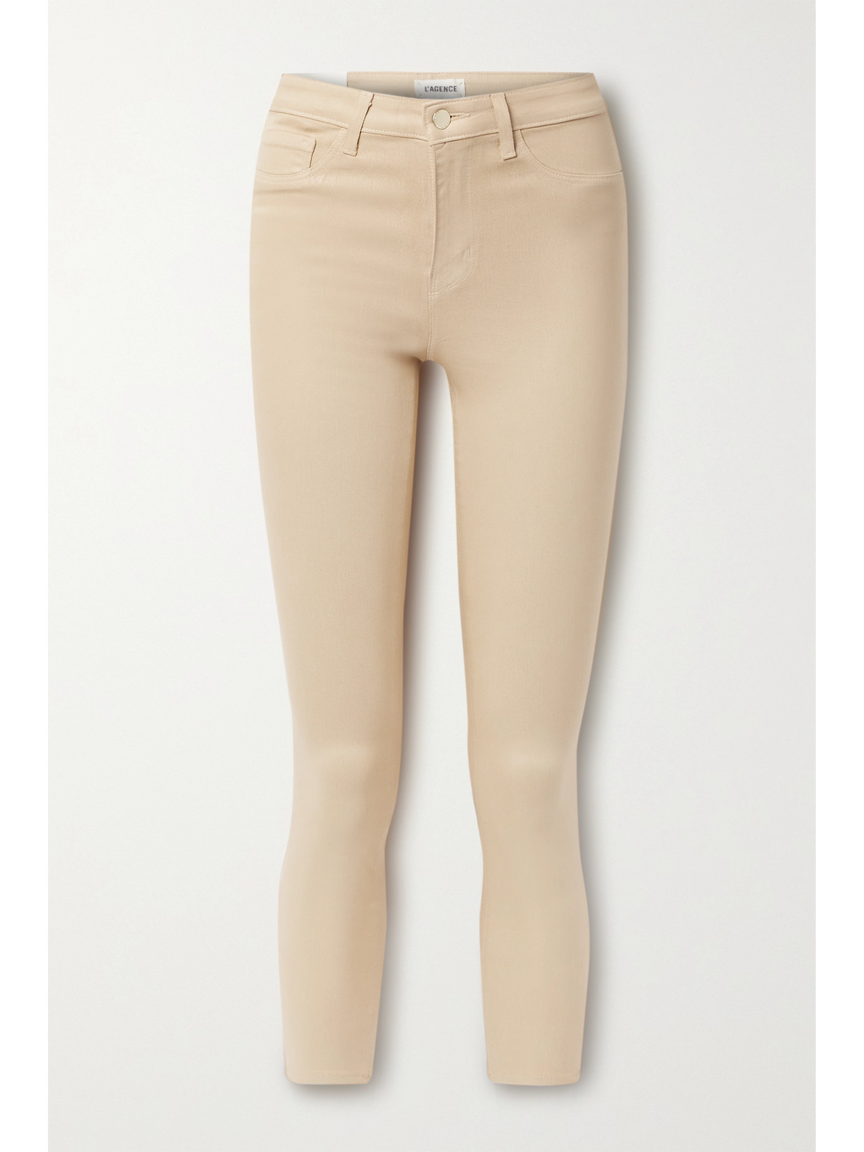 L Agence Margot Cropped Coated High-rise Skinny Jeans In Neutrals