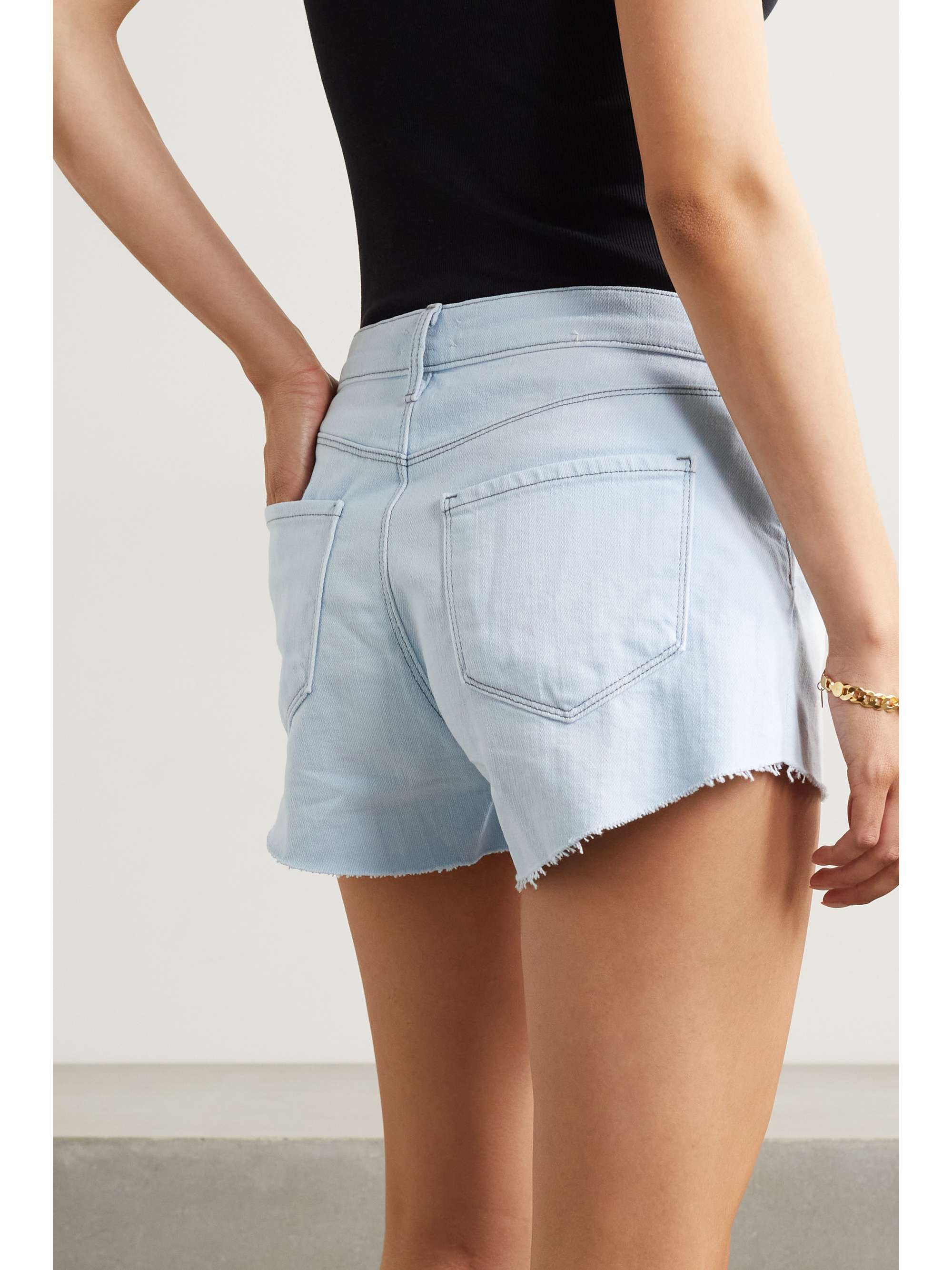 Light denim Audrey frayed denim shorts 