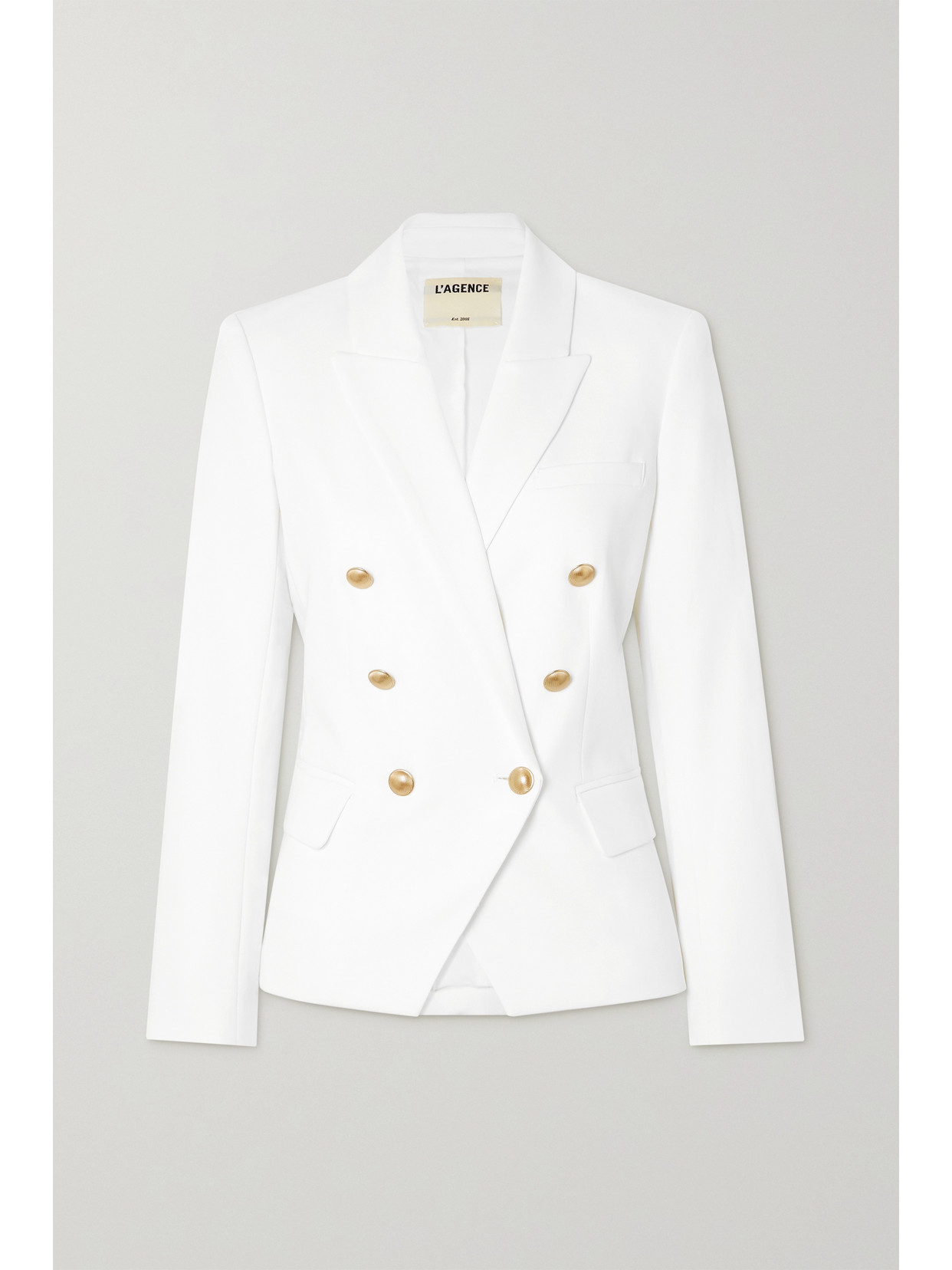 L'agence Kenzie Double-breasted Leather Blazer In White