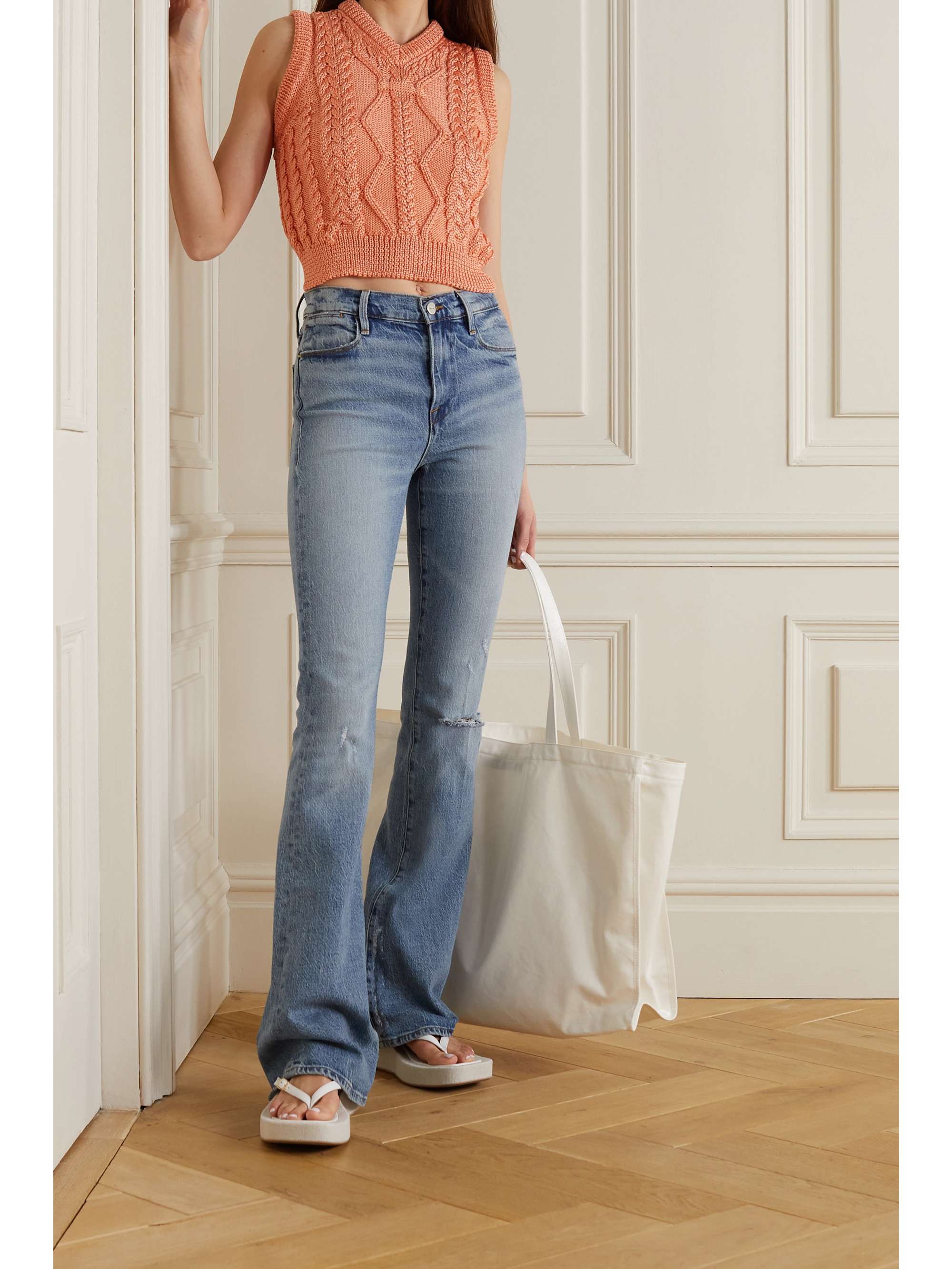 Distressed high rise flare jeans Clearance