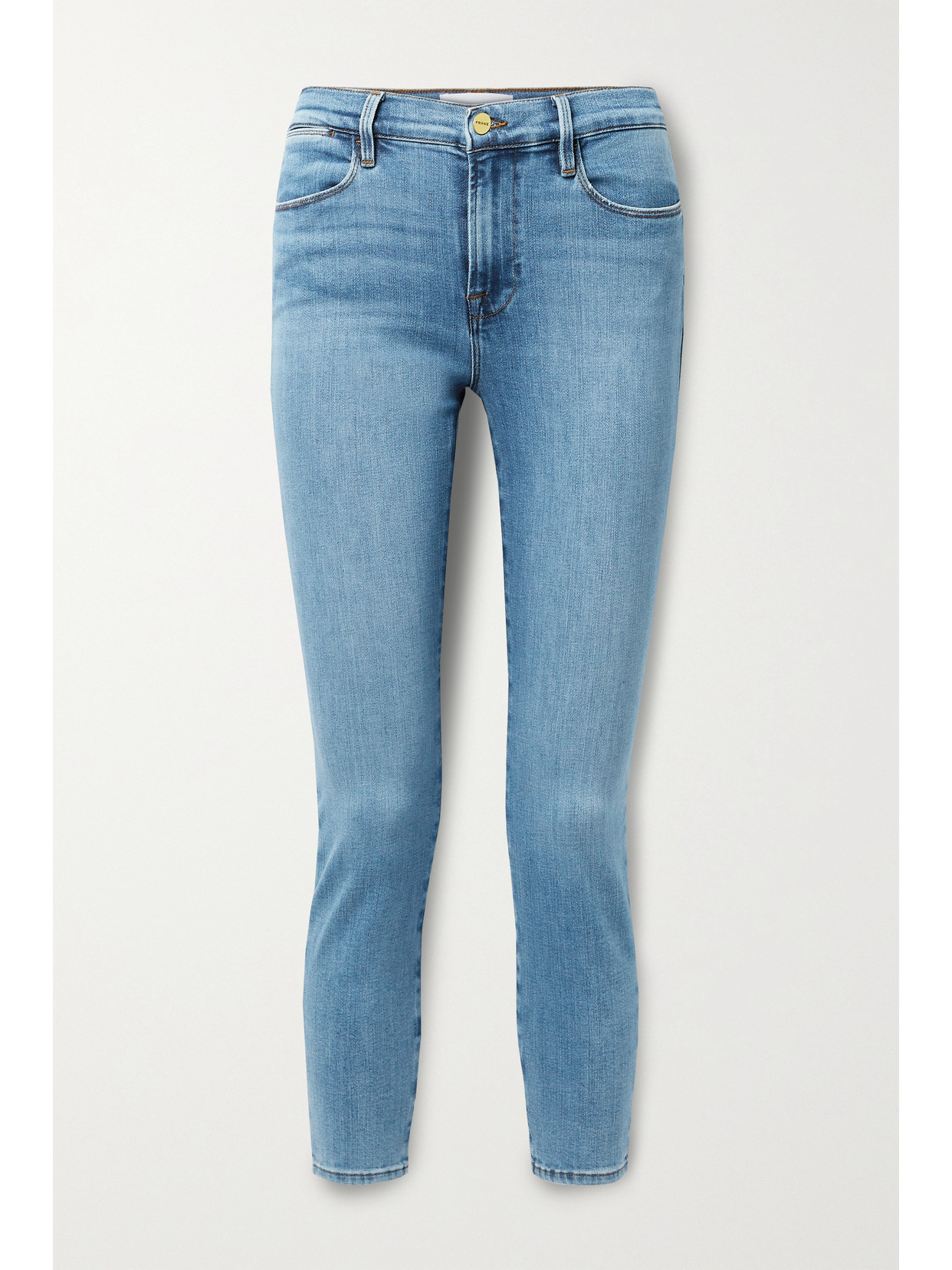 Frame Ali High Rise Cigarette Slit Rivet Jeans In Blue