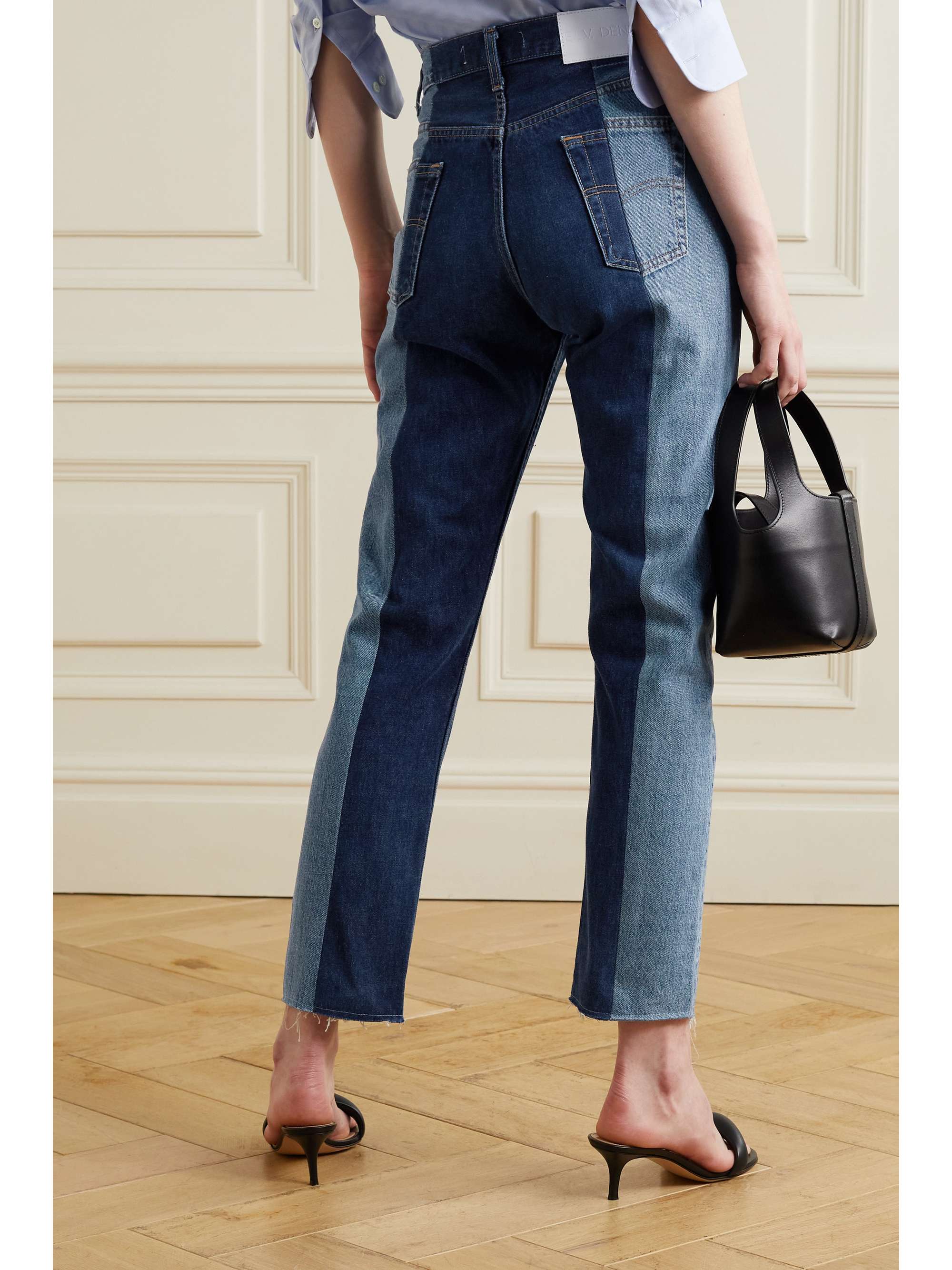 E.L.V. DENIM + NET SUSTAIN The Twin frayed two-tone high-rise straight-leg jeans