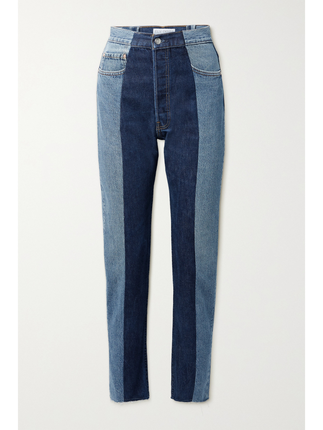 E.L.V. Denim - + Net Sustain The Twin Frayed Two-tone High-rise Straight-leg Jeans - Blue