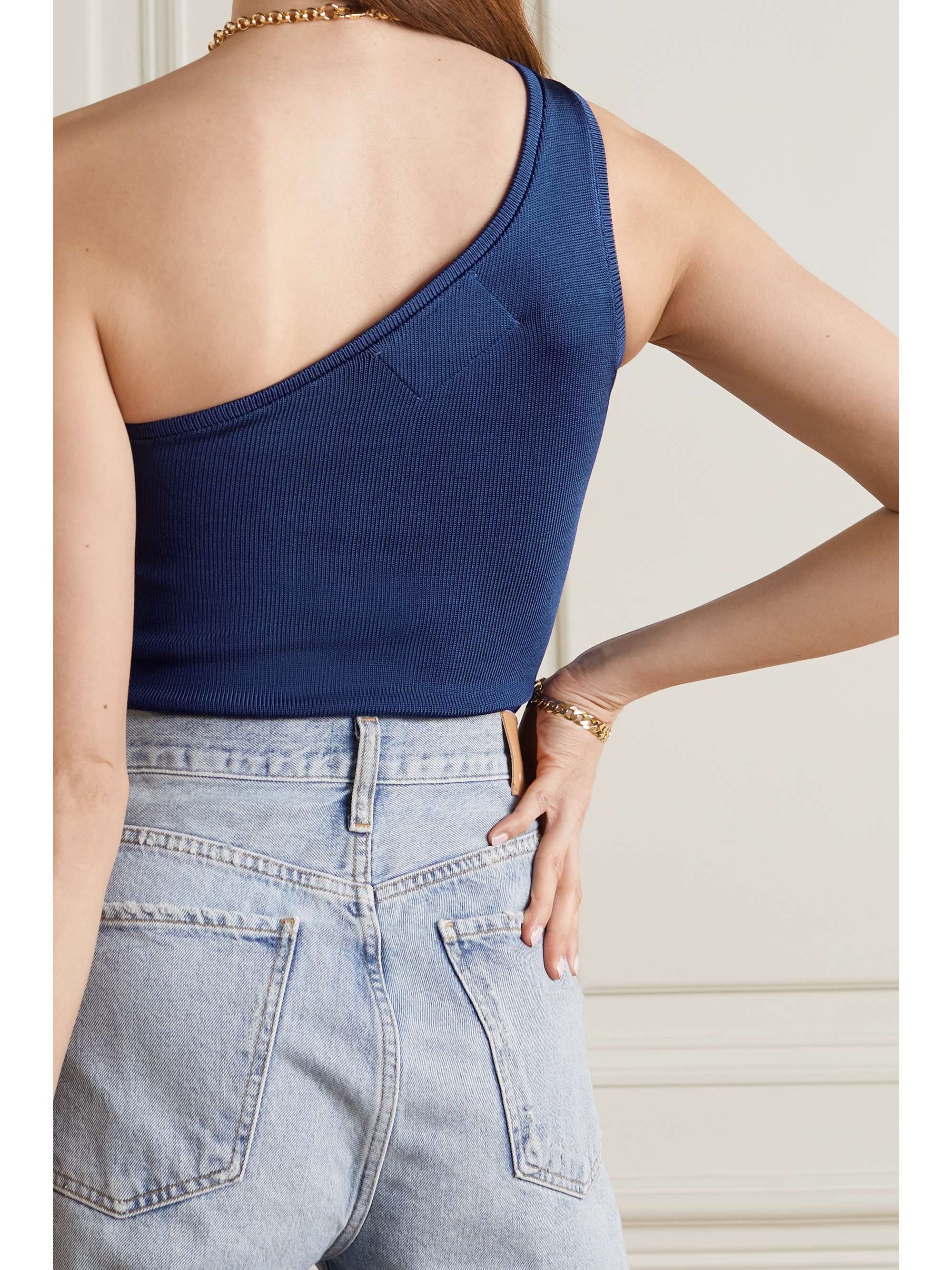 CALLE DEL MAR Cropped one-shoulder stretch-knit top
