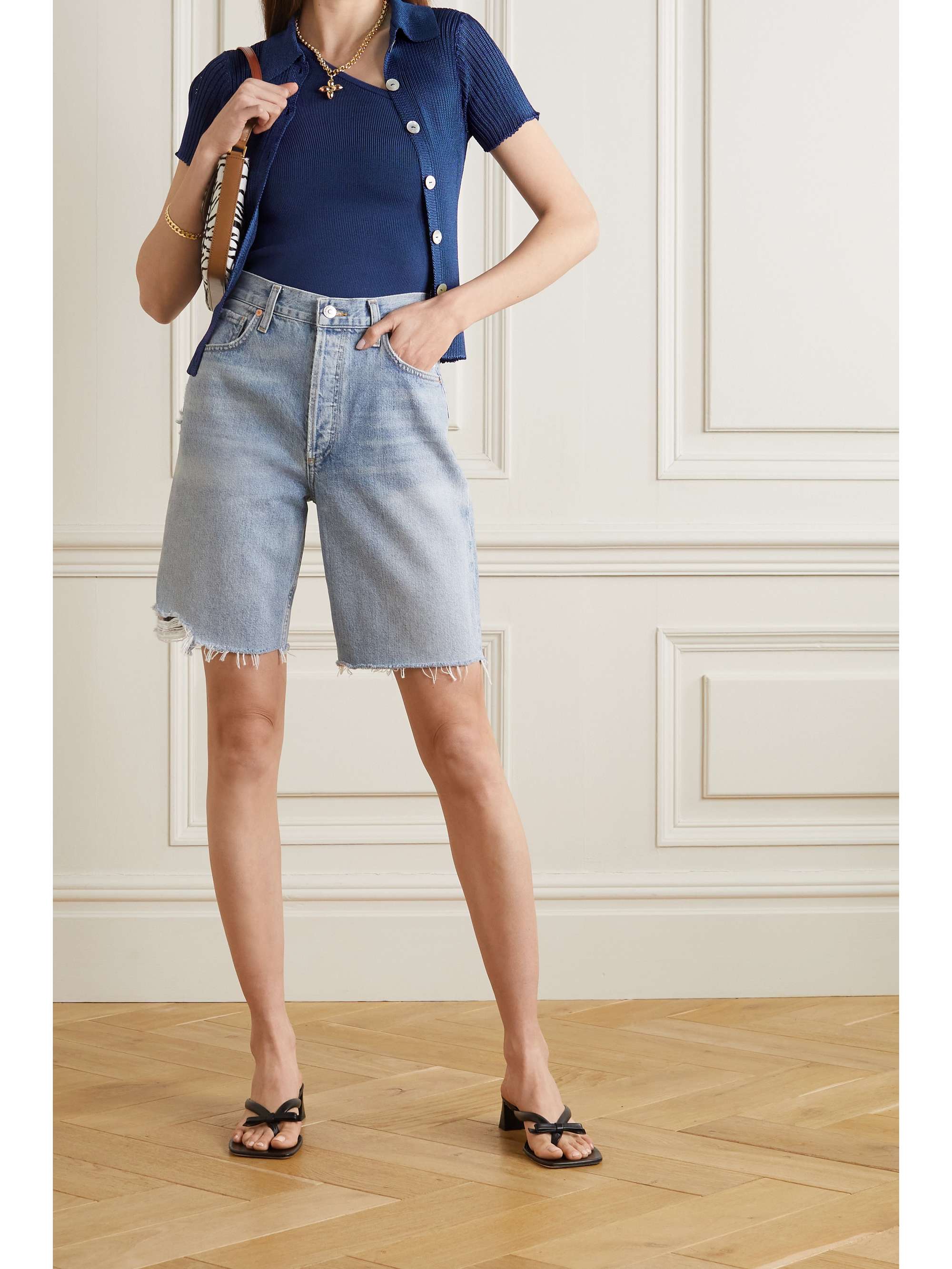 CALLE DEL MAR Cropped one-shoulder stretch-knit top