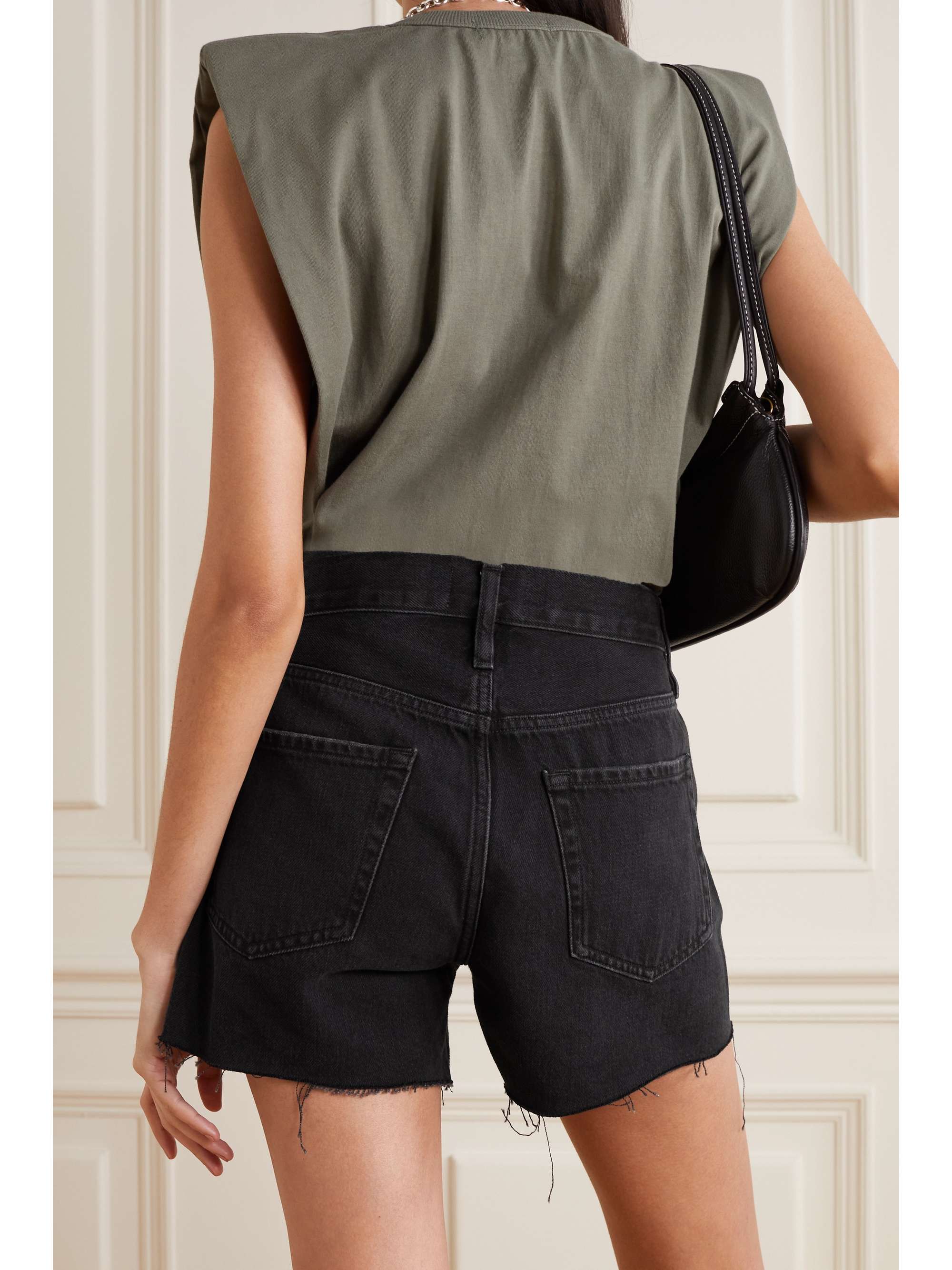 Black Le Simone distressed denim shorts 
