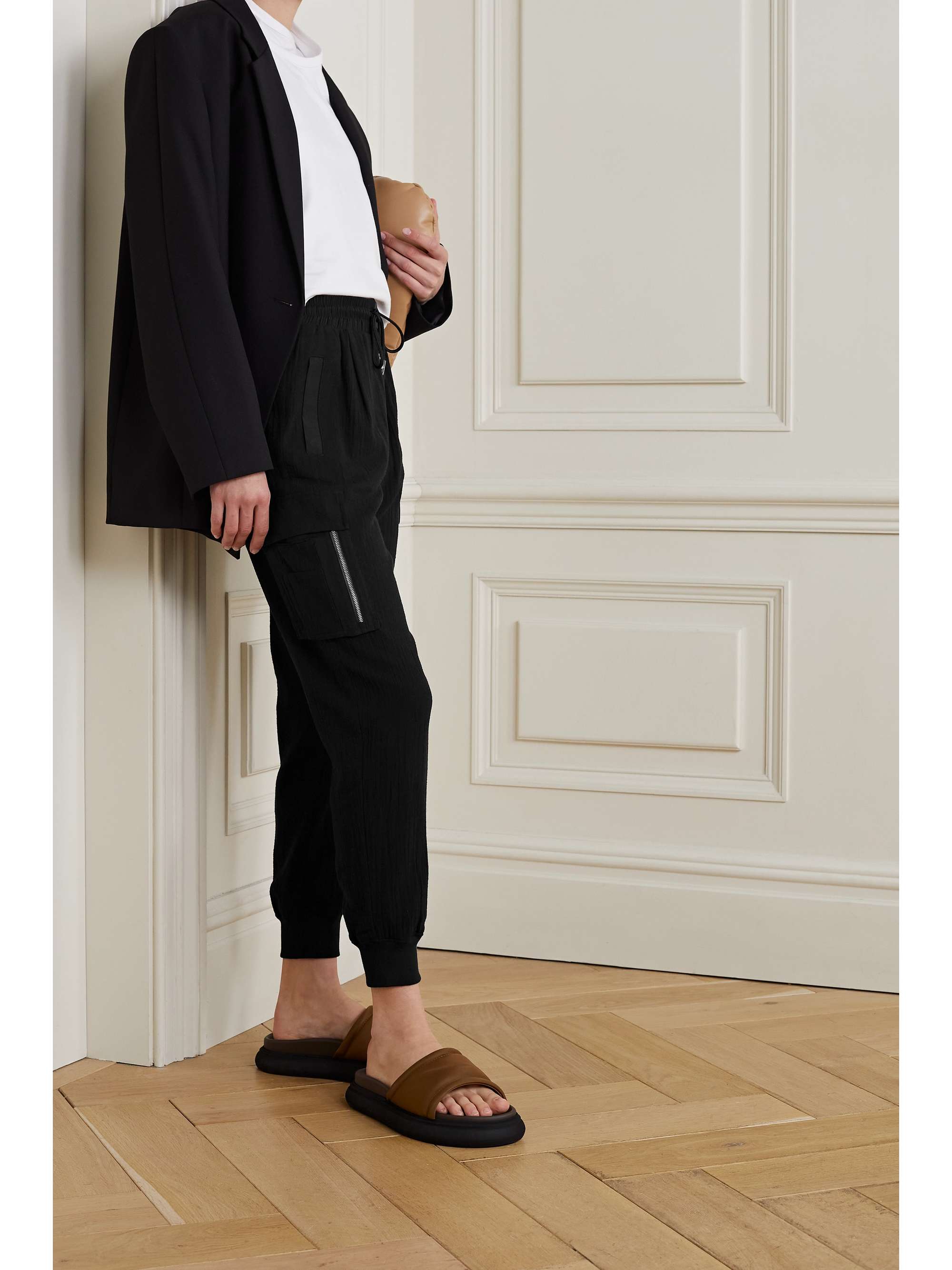 Black Satintrimmed cottongauze track pants ATM ANTHONY THOMAS