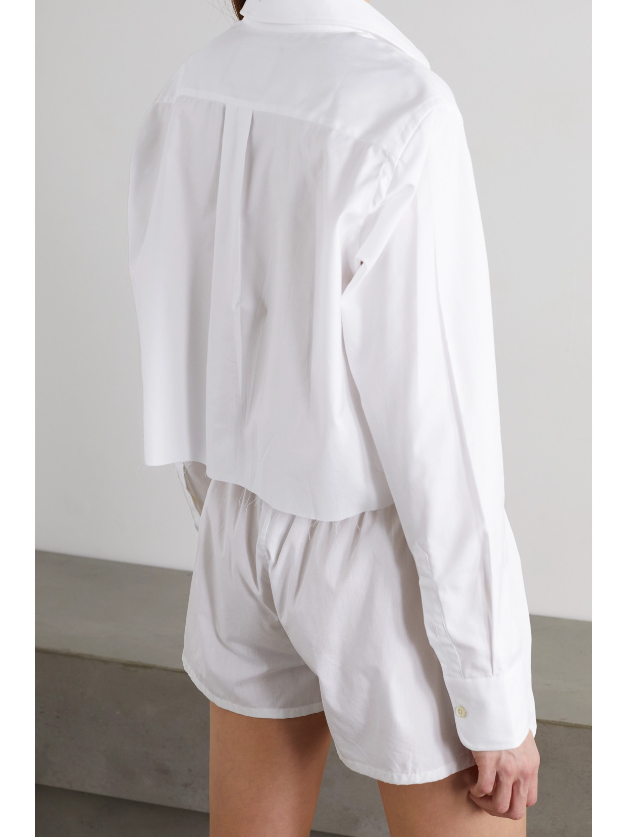 Cropped Distressed Embroidered Cotton-Poplin Shirt