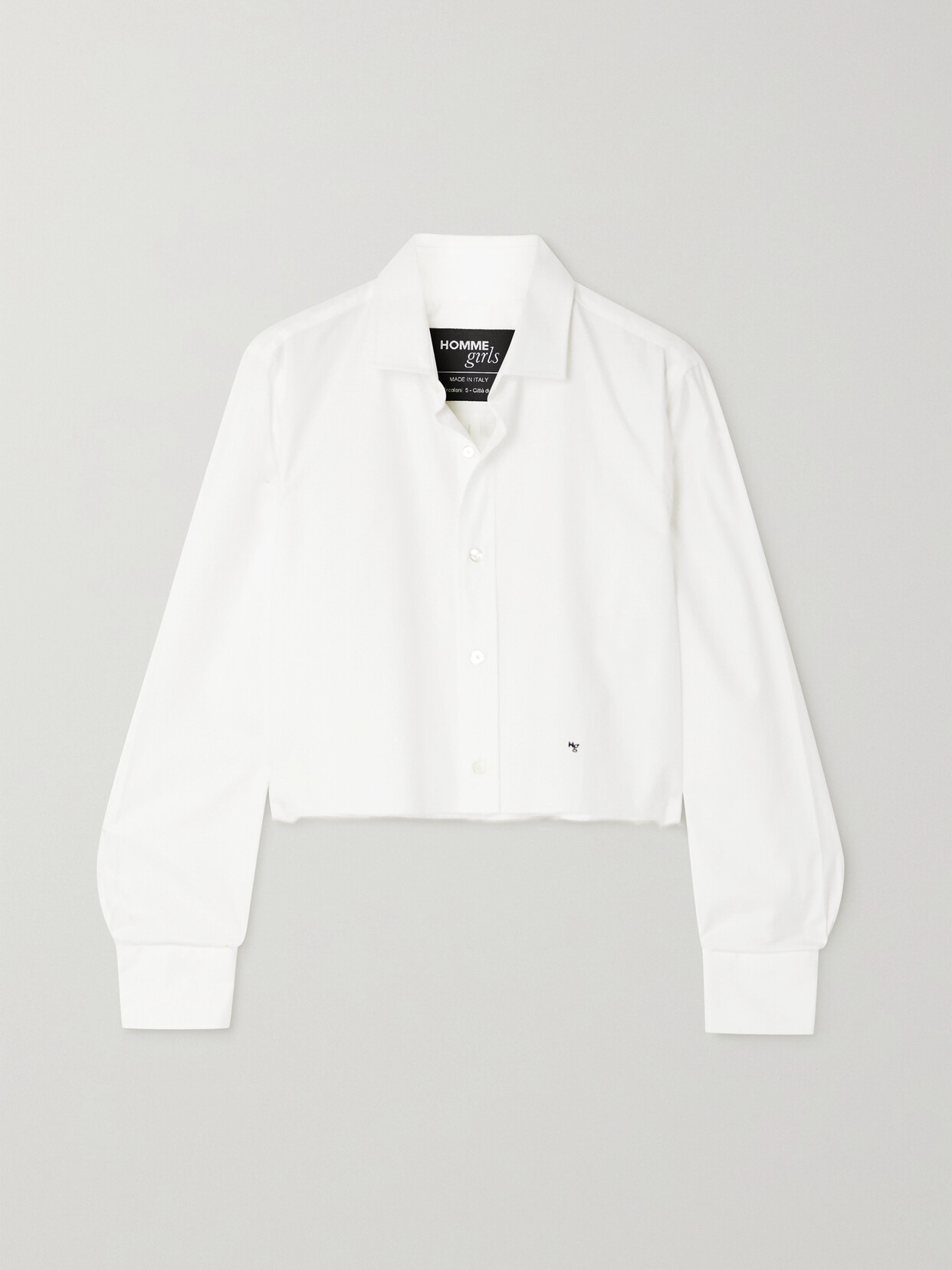 Cropped Distressed Embroidered Cotton-Poplin Shirt