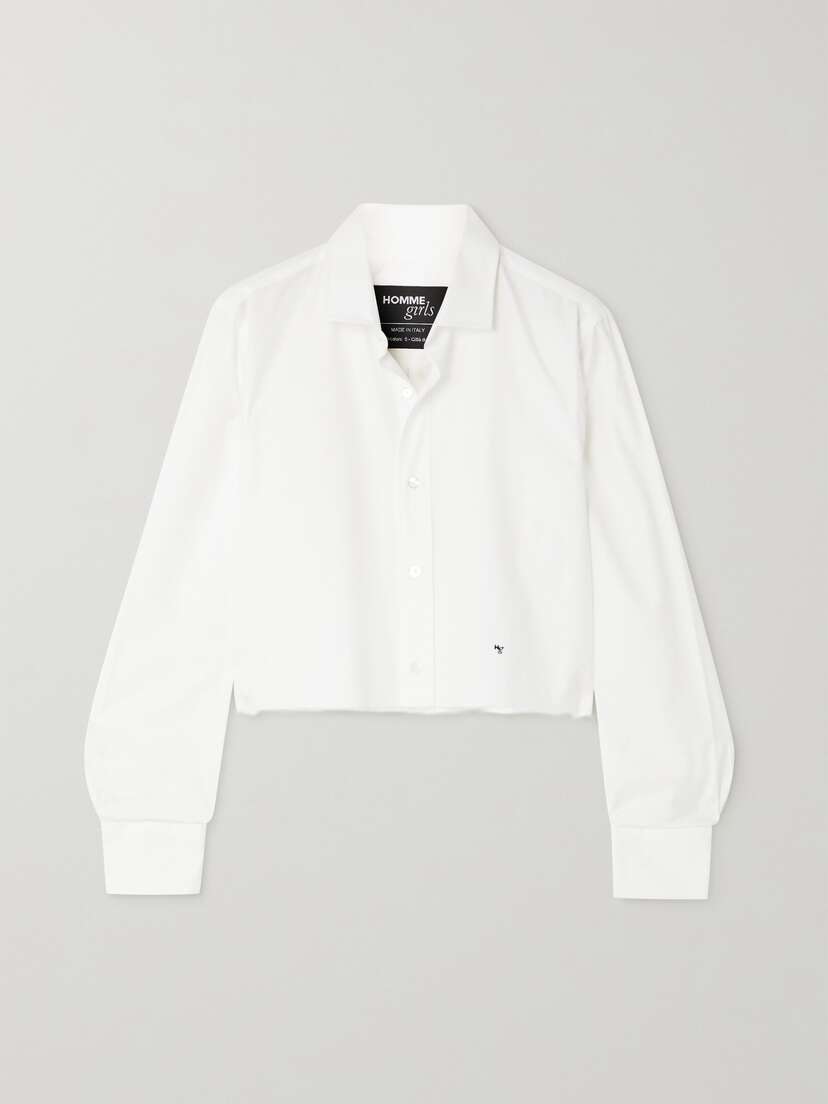 Hommegirls Cropped Distressed Embroidered Cotton-poplin Shirt