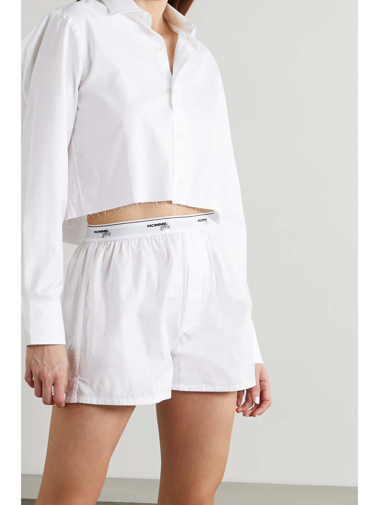 Cropped Distressed Embroidered Cotton-Poplin Shirt