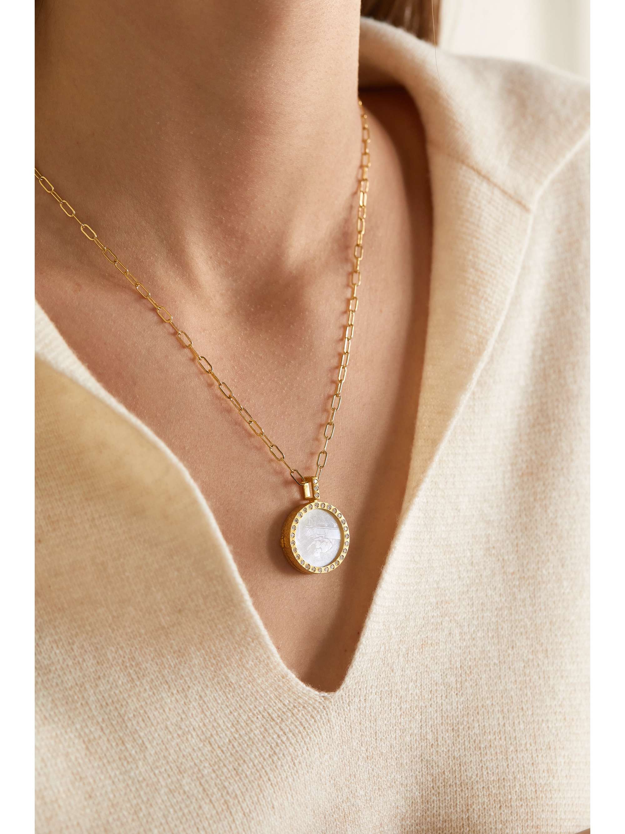 OCTAVIA ELIZABETH + NET SUSTAIN The Lover Locket 18-karat recycled gold, mother-of-pearl and diamond necklace
