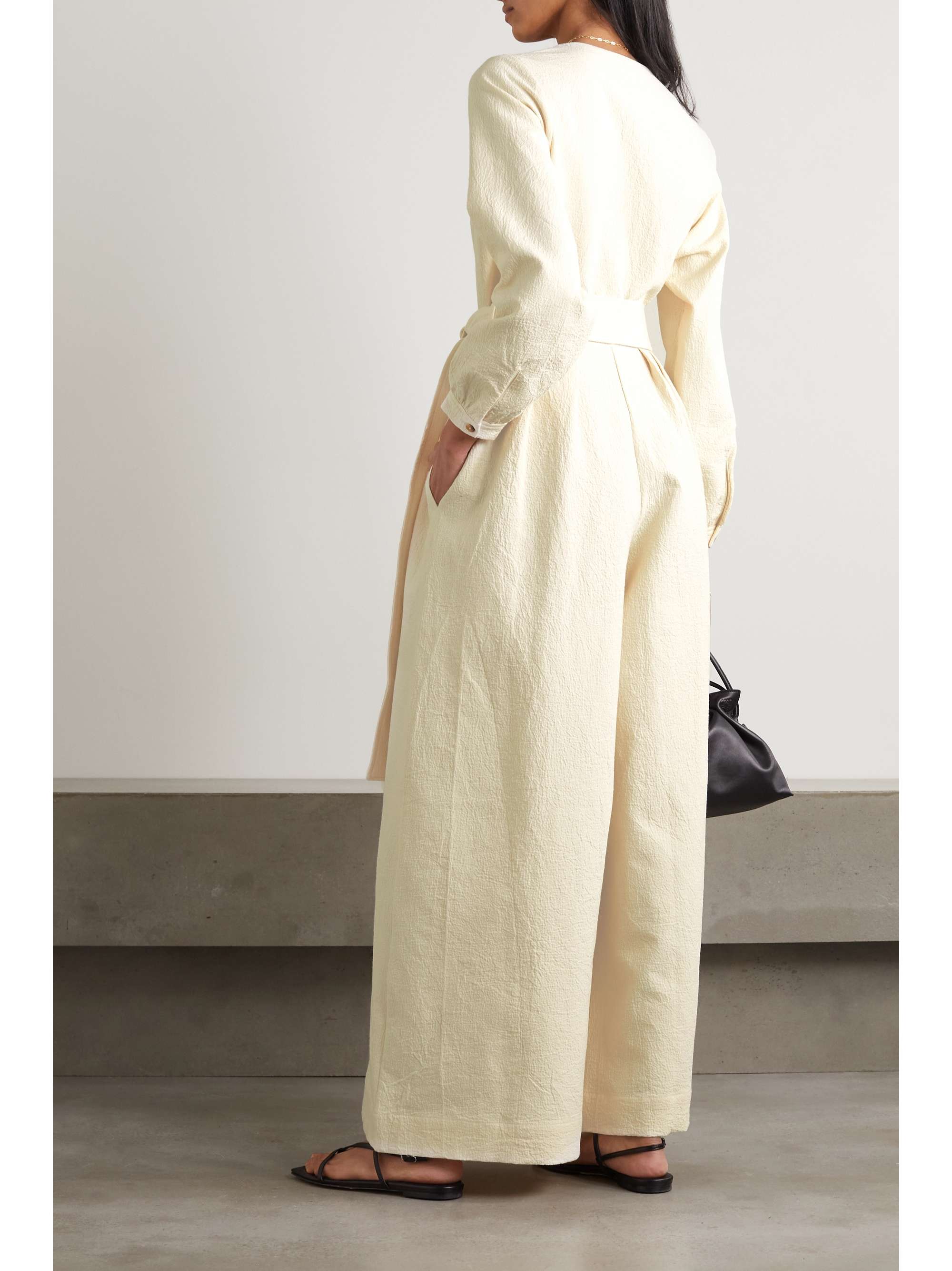 KING & TUCKFIELD Wrap-effect belted cotton-cloqué jumpsuit