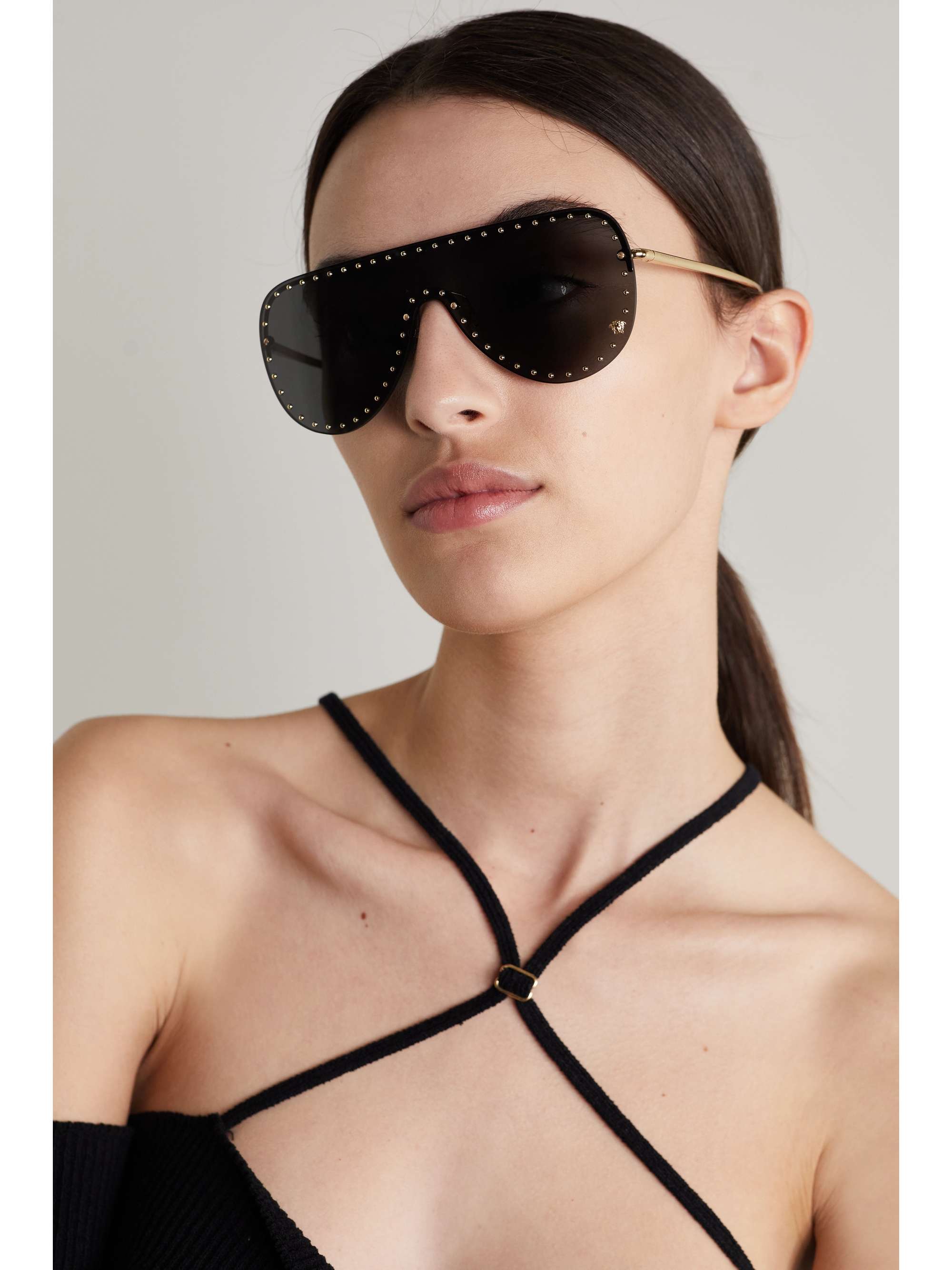 VERSACE EYEWEAR Aviator-style studded gold-tone sunglasses