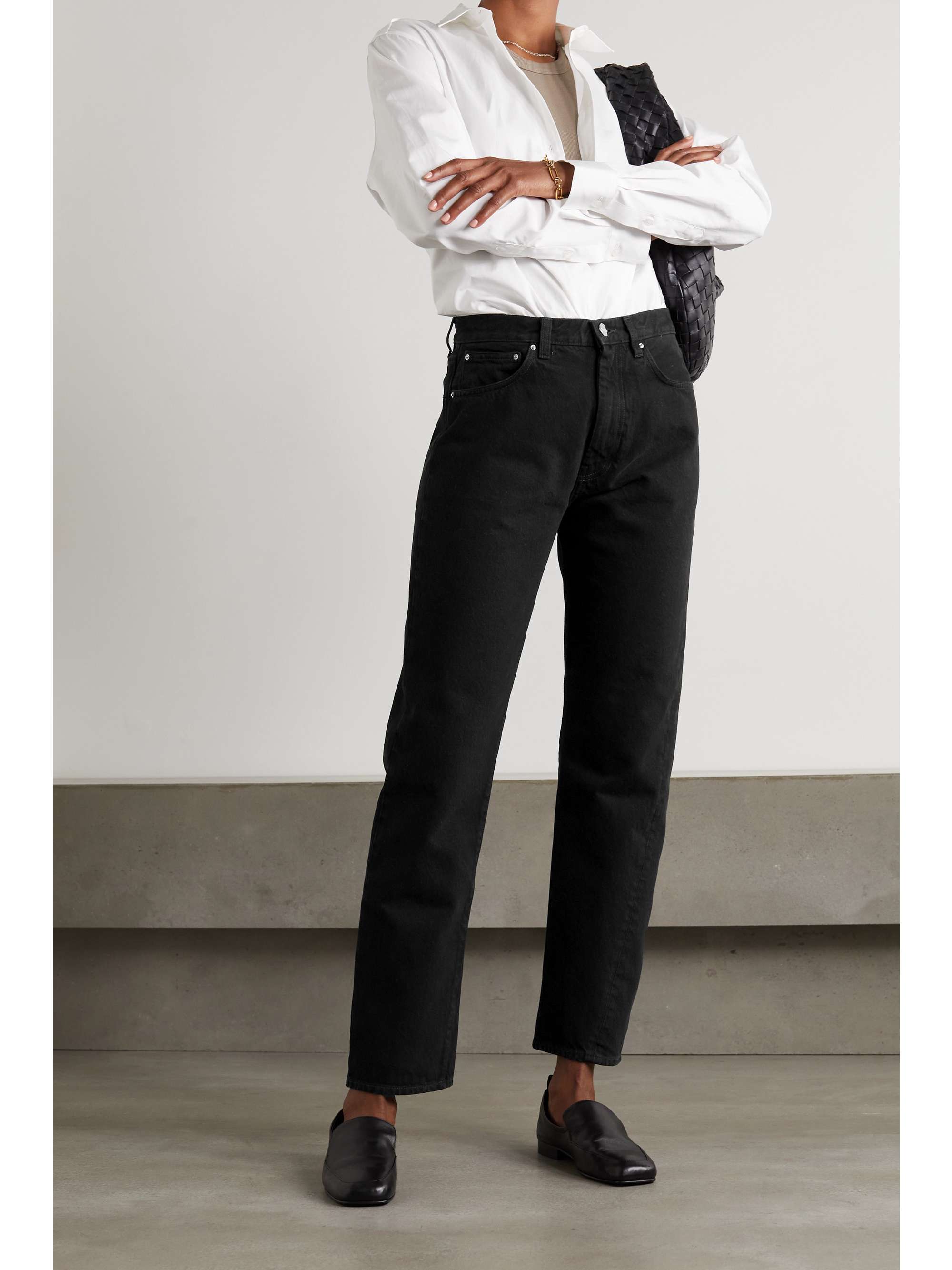 black straight leg jeans