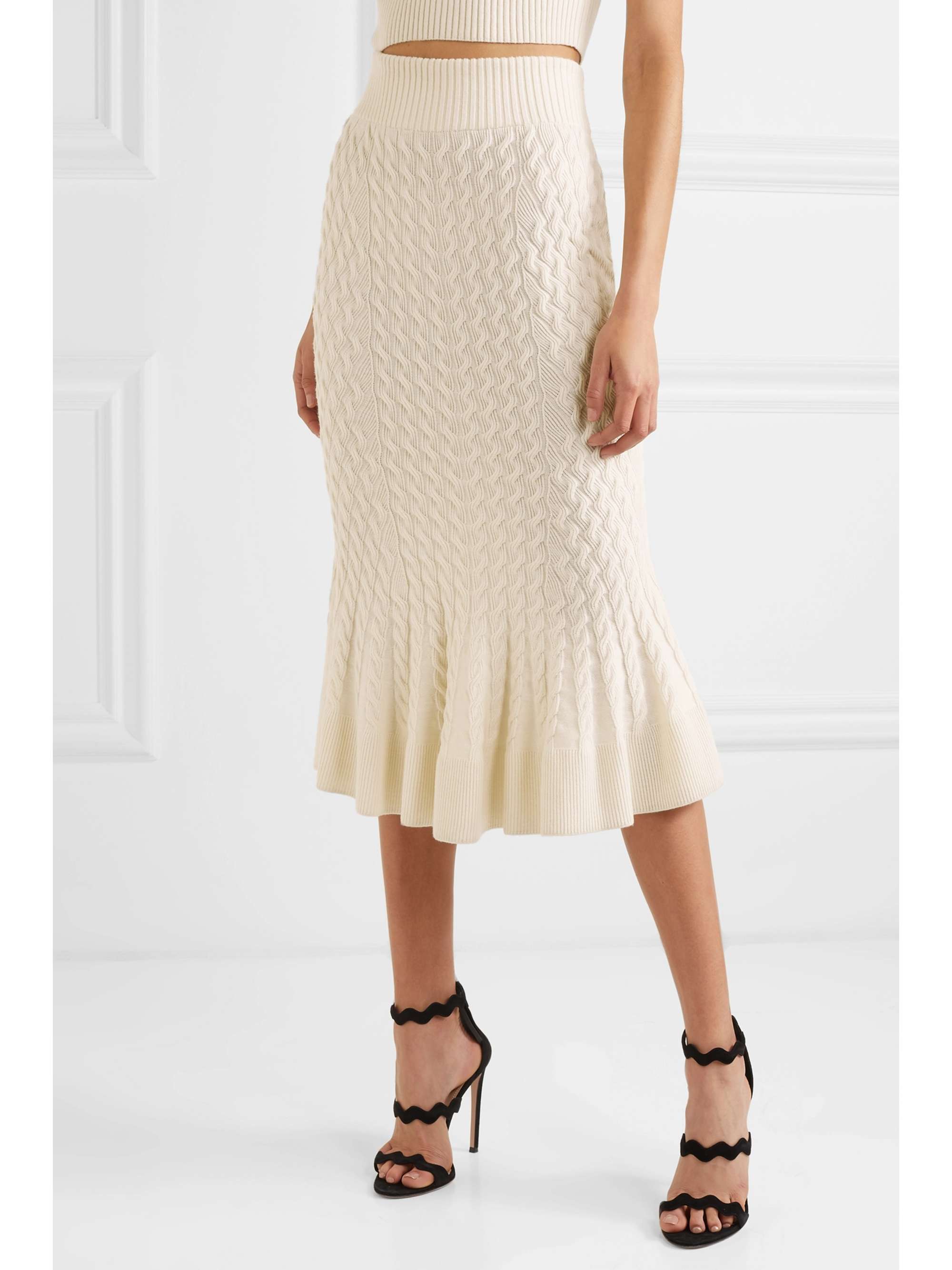 MCQUEEN Cable-knit linen-blend midi skirt