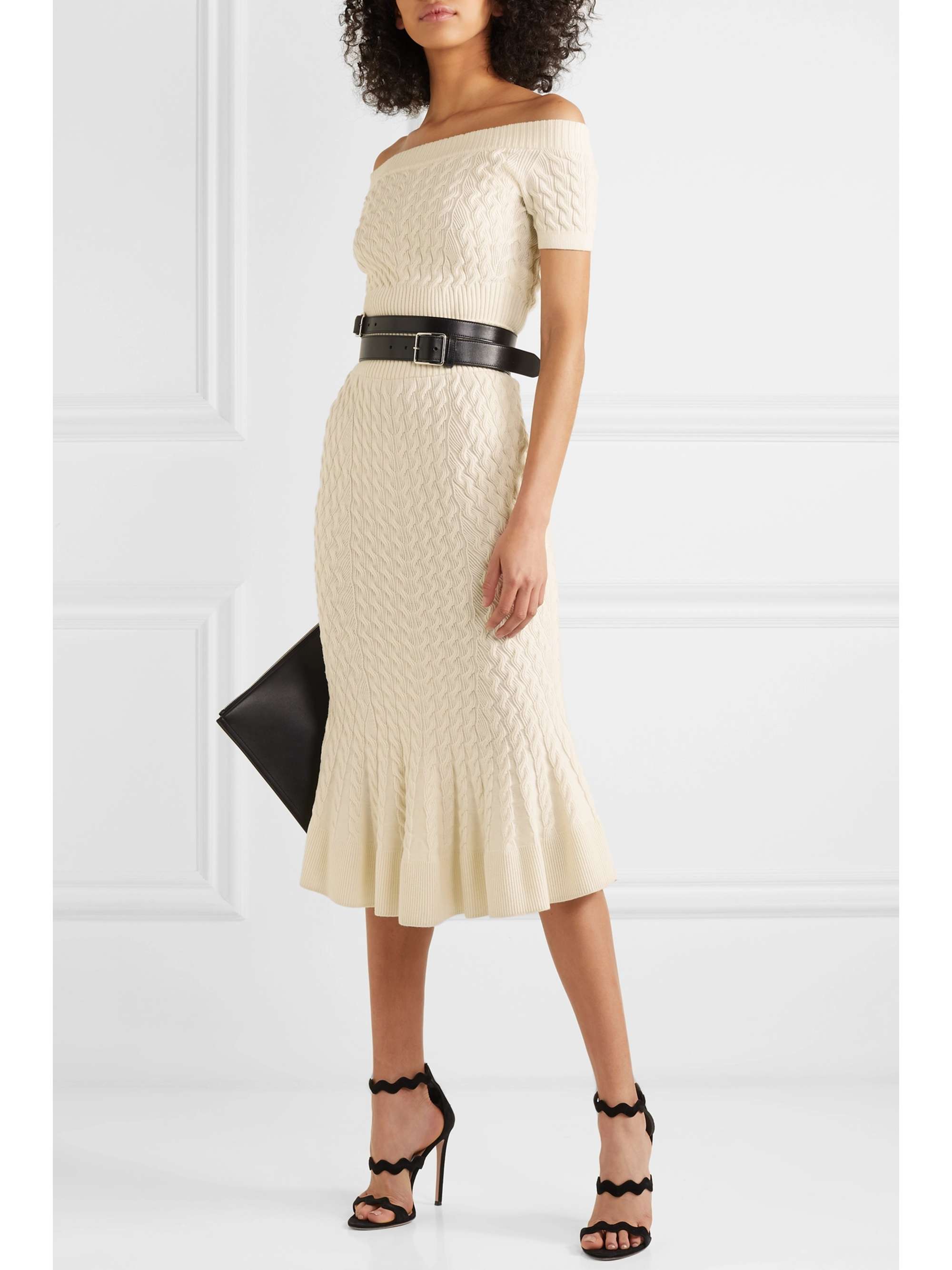 MCQUEEN Cable-knit linen-blend midi skirt