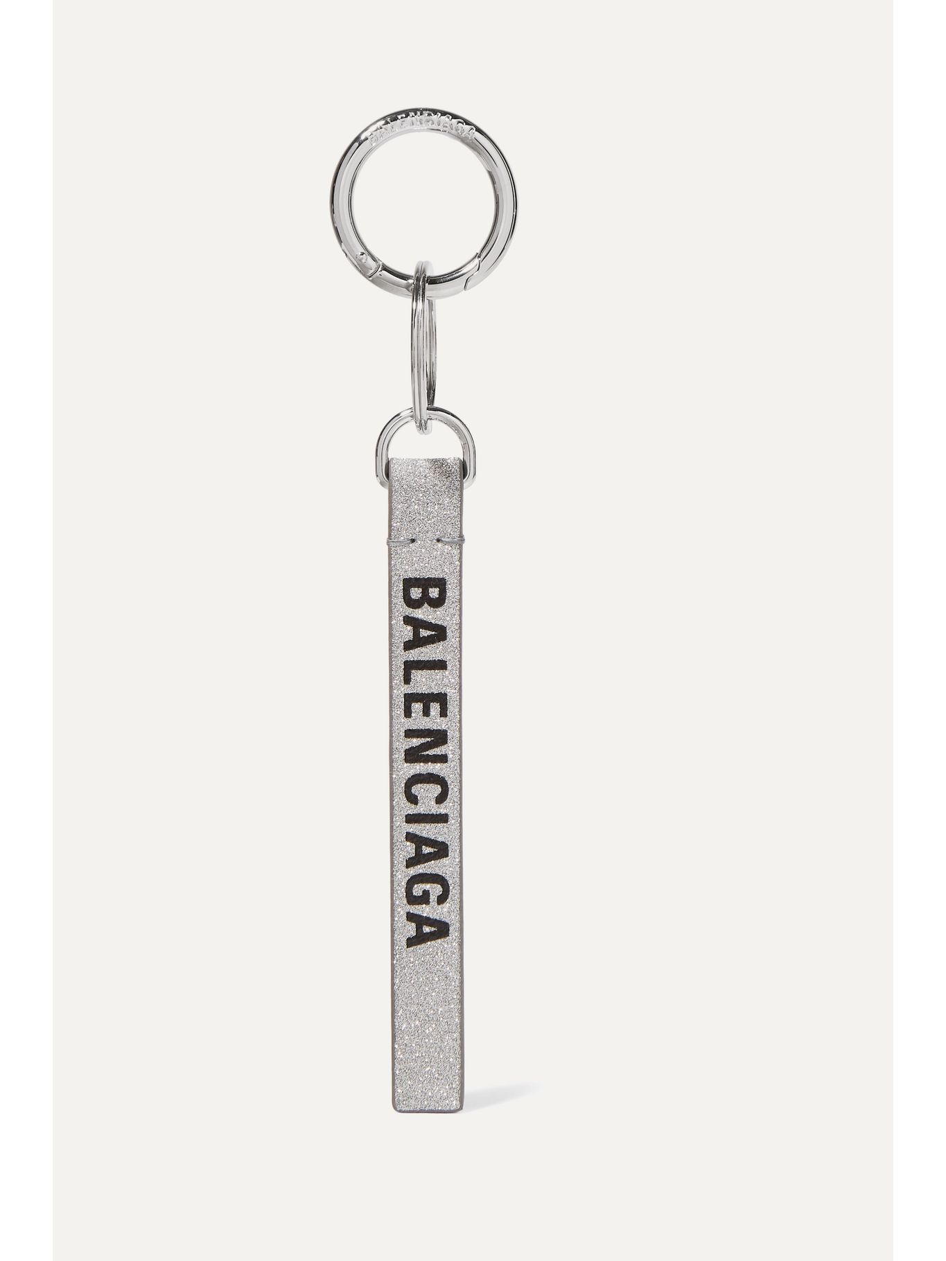 Silver Printed glittered leather keychain BALENCIAGA NETAPORTER