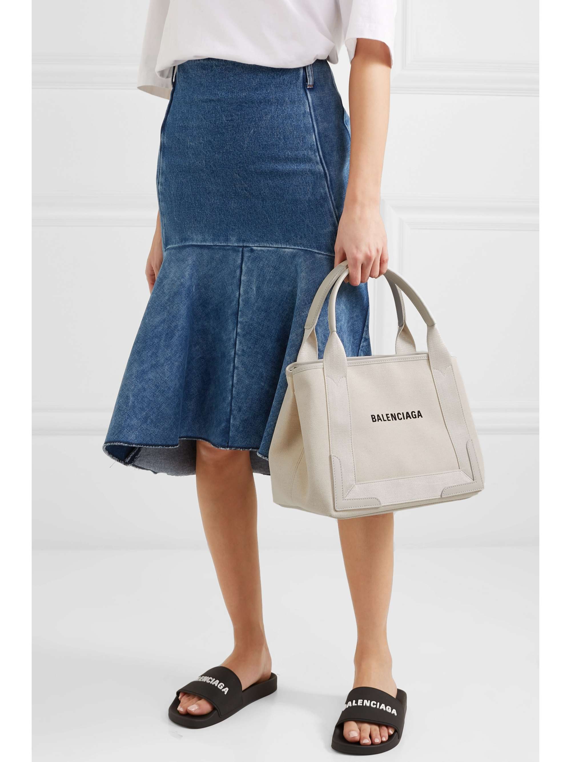 BALENCIAGA S Cabas leather-trimmed printed canvas tote
