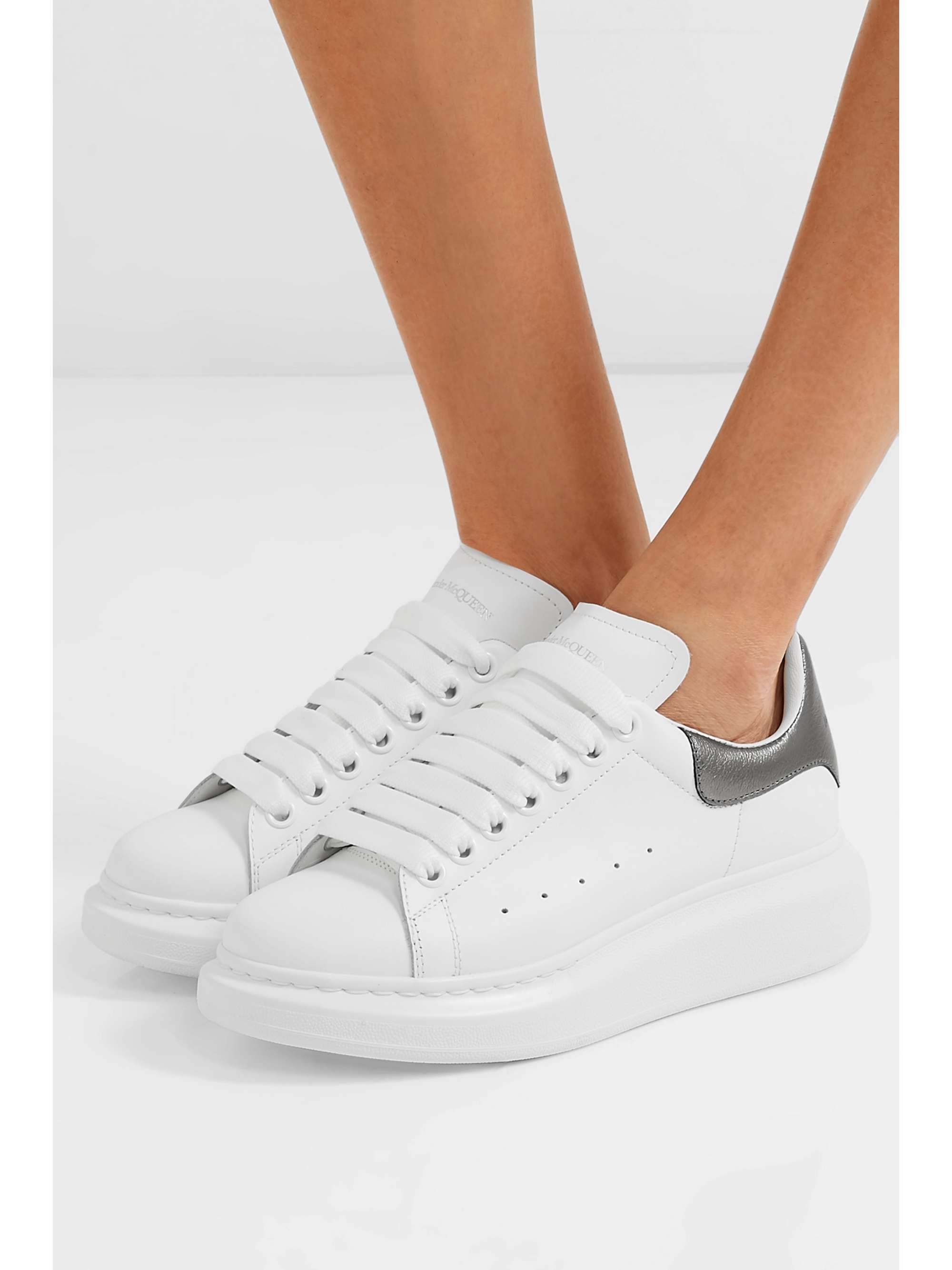 MCQUEEN Suede-trimmed leather exaggerated-sole sneakers