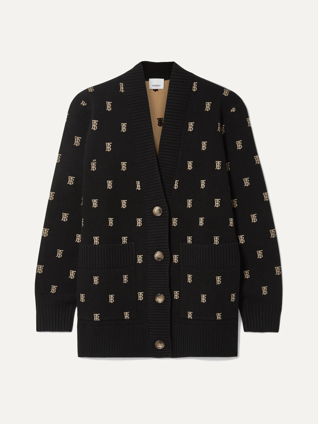 Shop Burberry Intarsia-knit Cardigan In Black